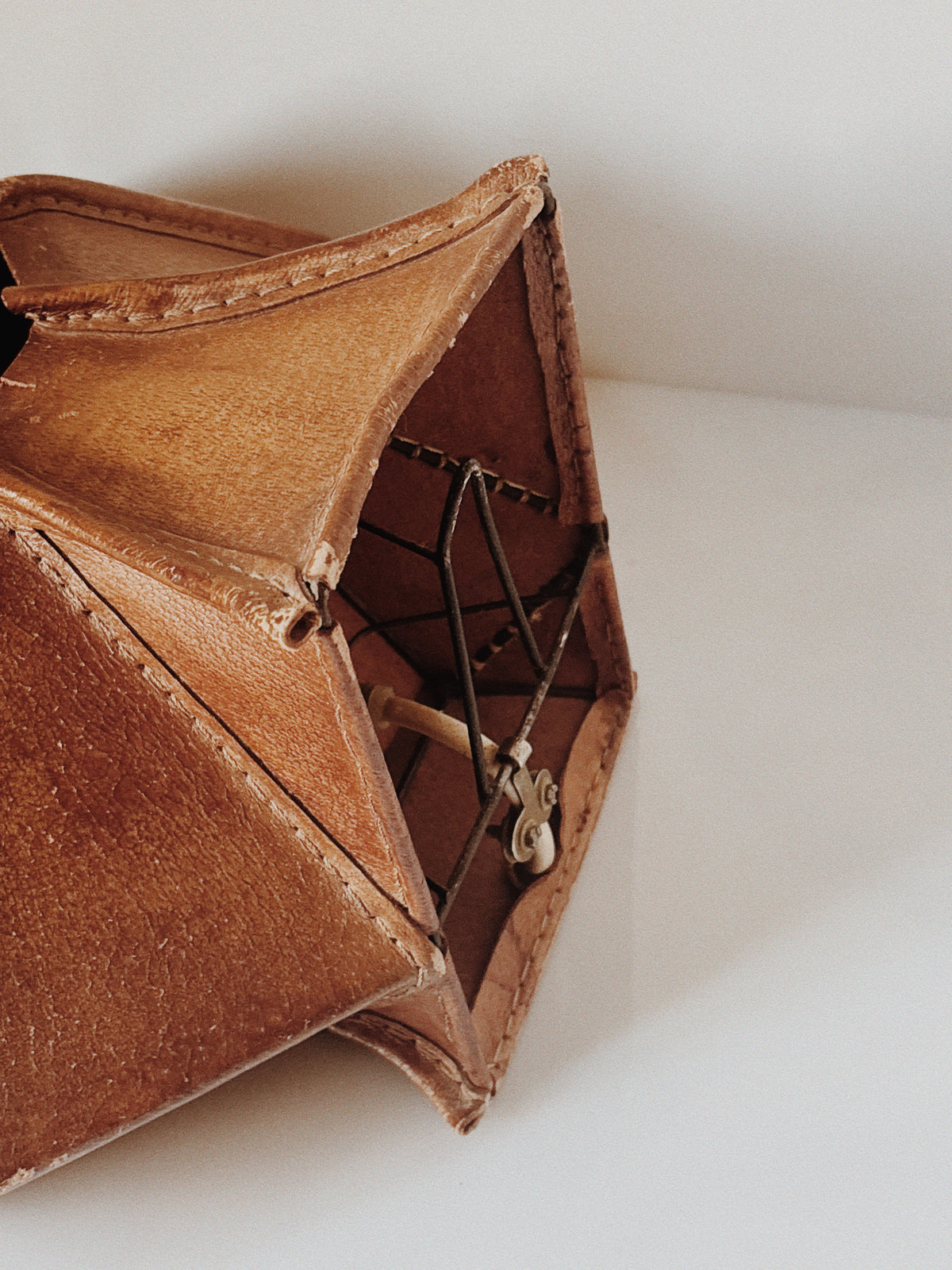 Leather Wall Lamp, Mid Century Poland — close-up