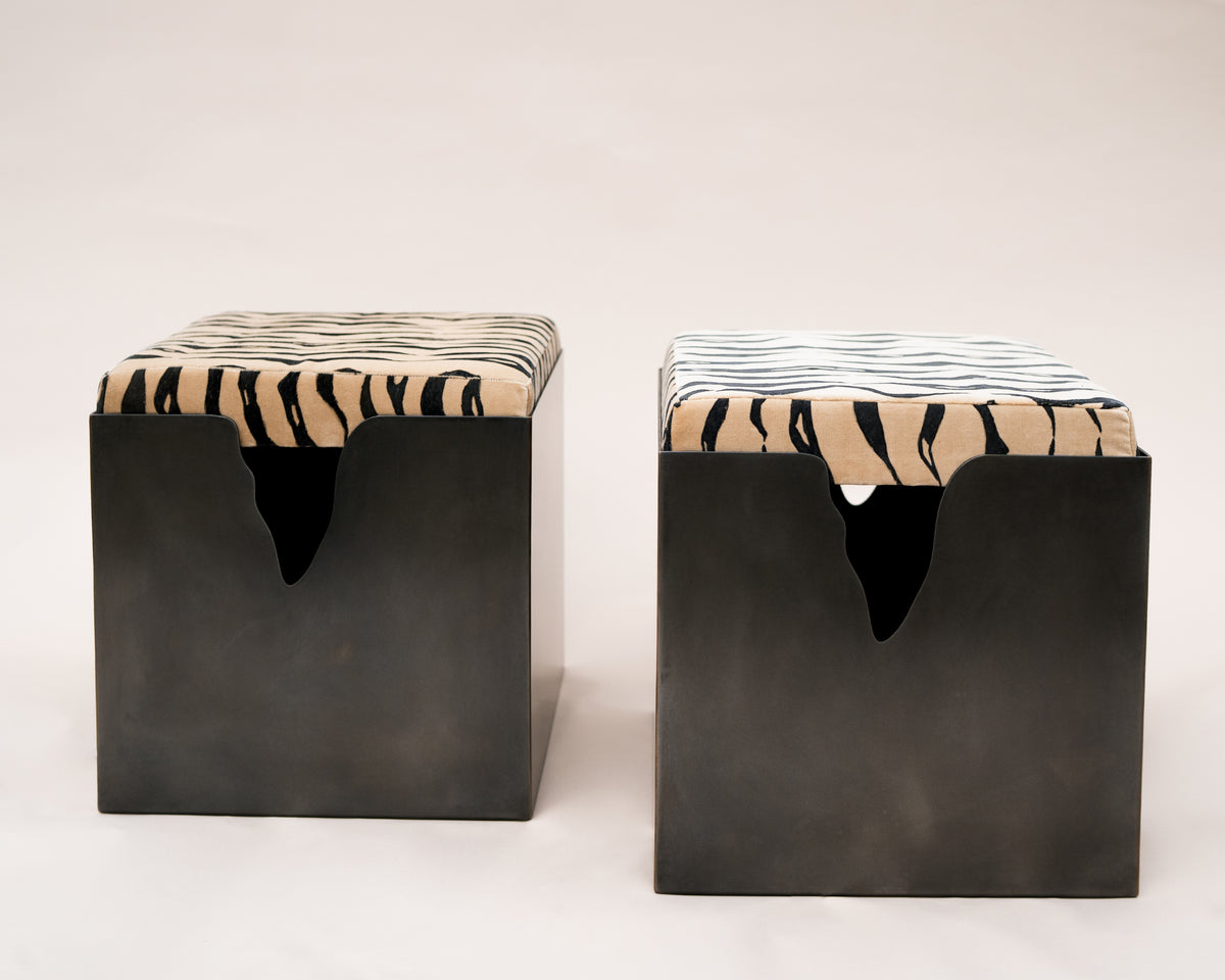 Fragment Steel and Hand-Painted Velvet Stool — detail view