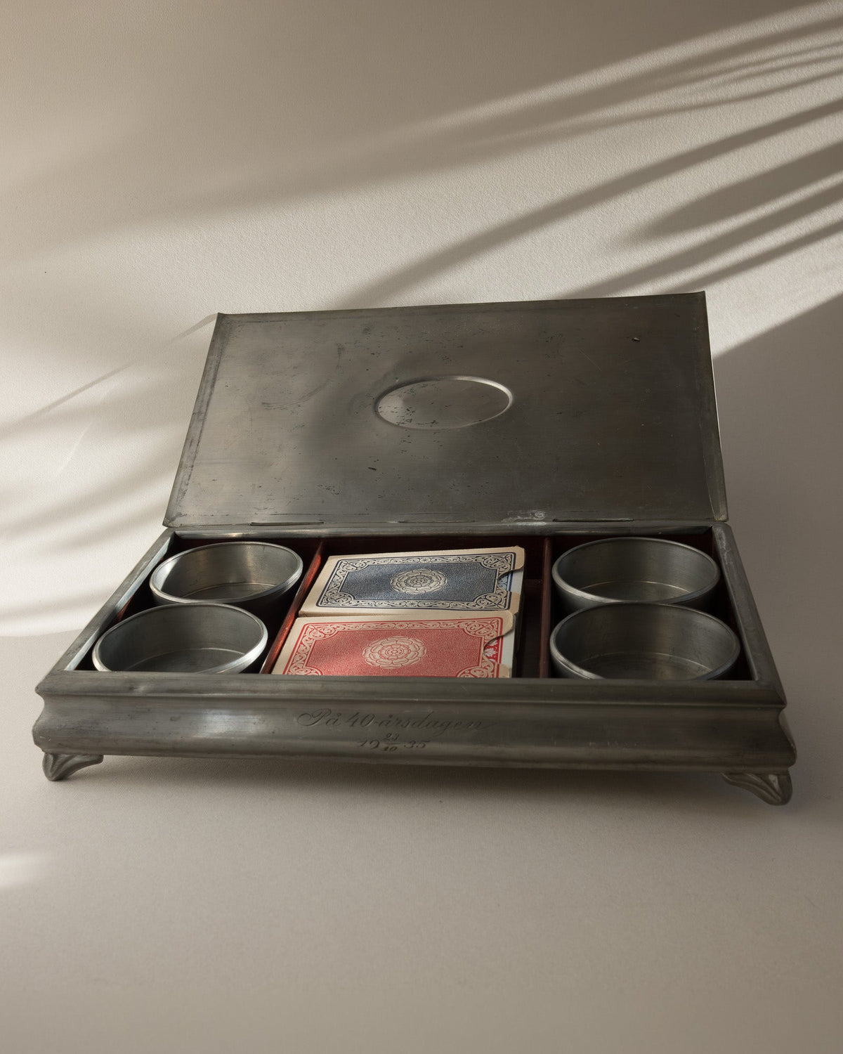 J.L. Hultman for Svenskt Tenn Swedish Grace Pewter Gaming Box with 1933 Öberg Cards — alternate view