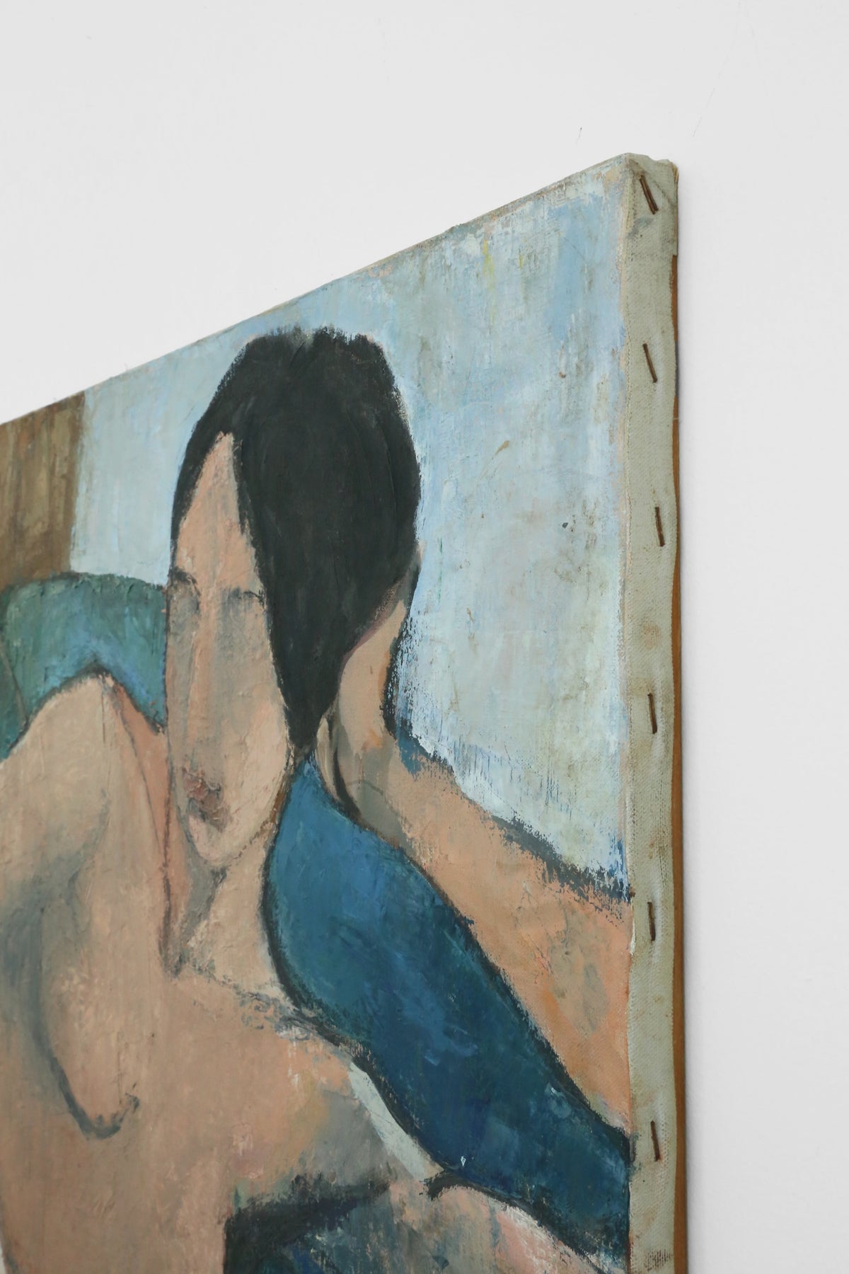 Reclining Nude, Original Painting by Sandra Orlovsky — side angle showing canvas texture and muted colors
