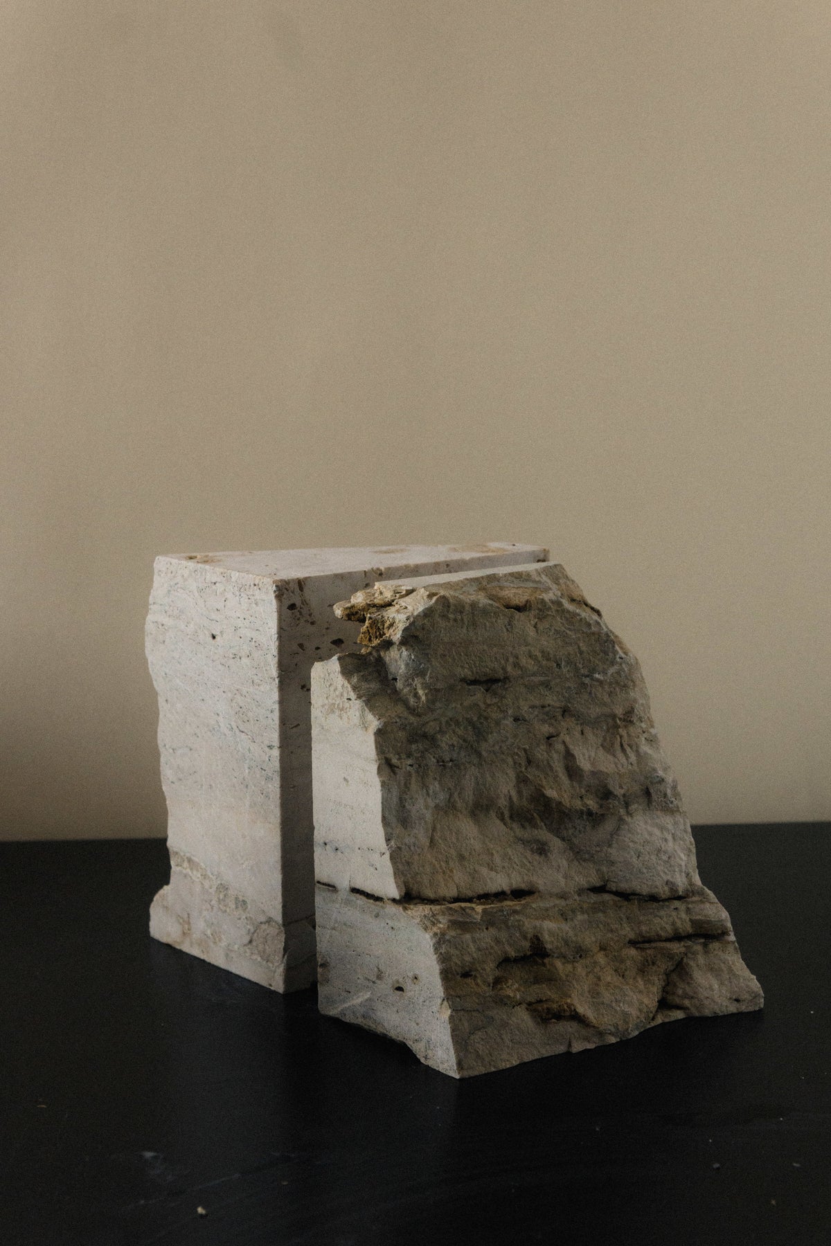 The Fragma Bookend IV - Handmade Travertine Marble Bookend — close-up