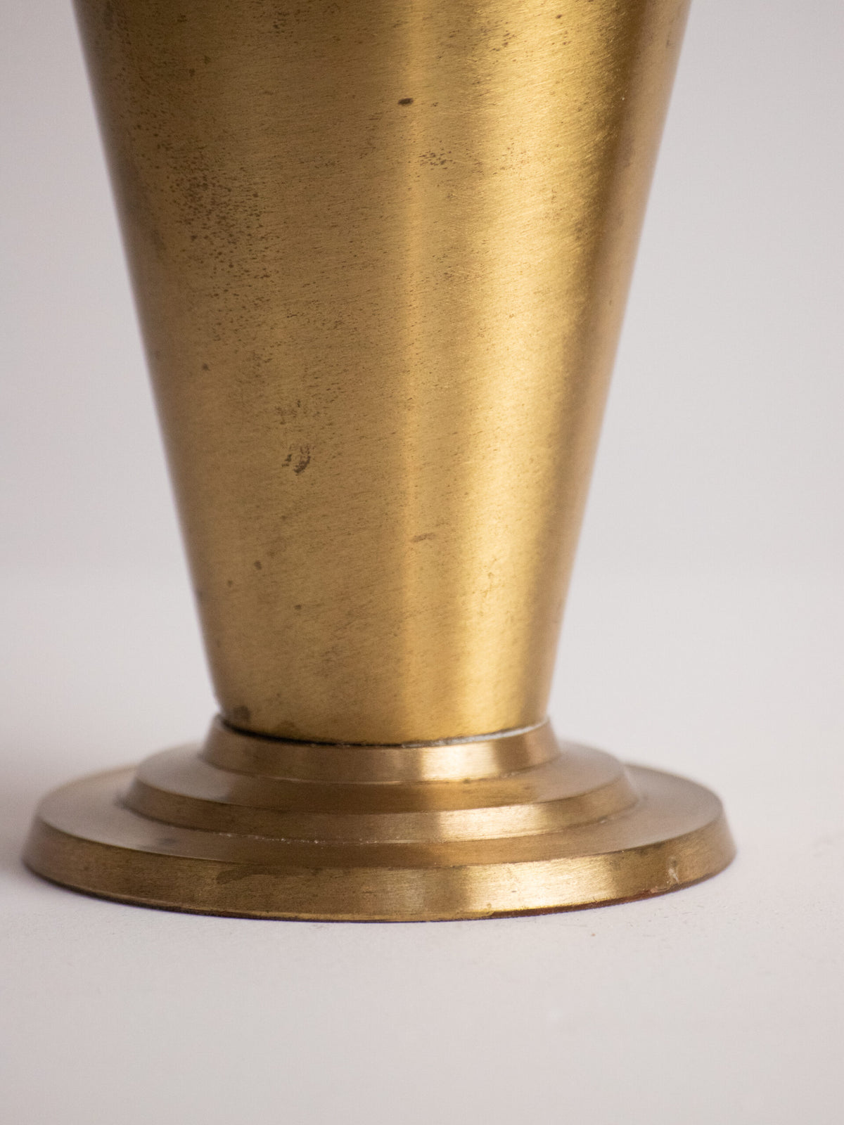 Art Deco Conical Brass Vase on Three-Step Ziggurat Foot, Continental Europe, circa 1930s — close-up