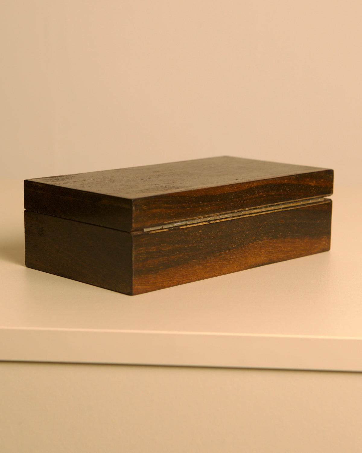 Rectangular Box Made of Solid Wood, 1960s — angled view on white surface