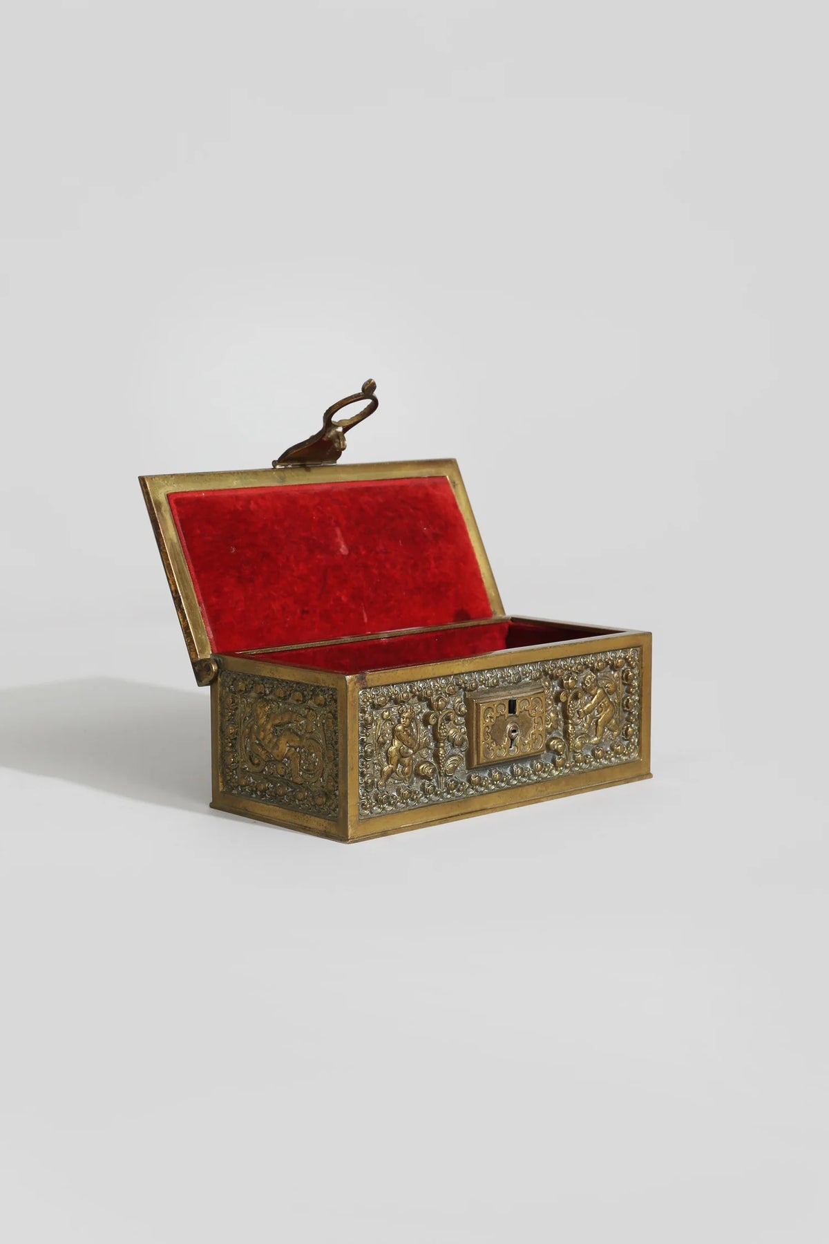 Brass Cherub Jewelry Box — side angle