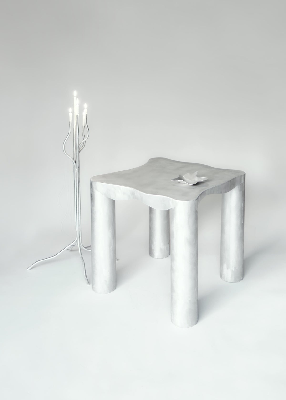 Tall Aluminum Candelabra — top view with modern design on white background