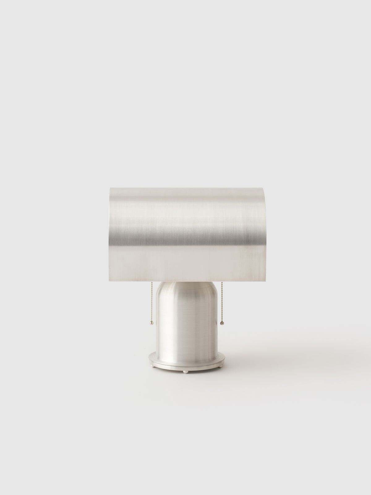 Modern brushed steel table lamp with rectangular fabric shade and pull chains