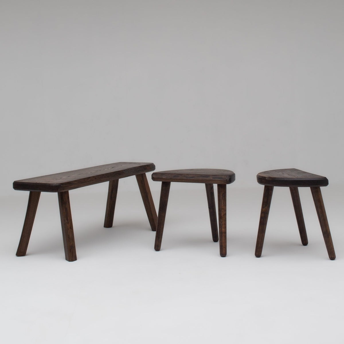 Mid Century Bench and Stools in wood by Malata Antwerp | The Oblist