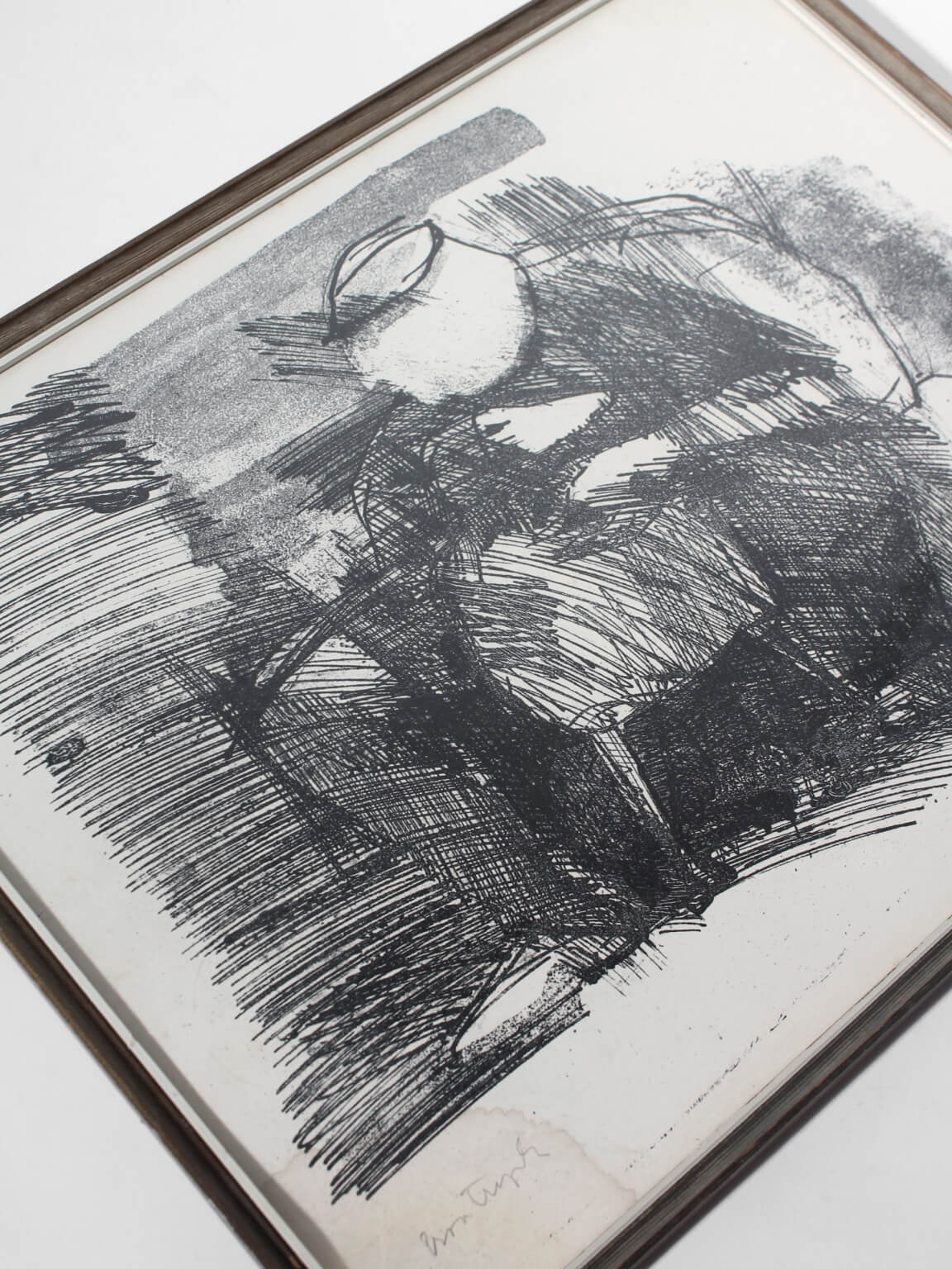 Swedish Rustic Etching On The Paper, 1956 — angled view showing textured black ink on paper
