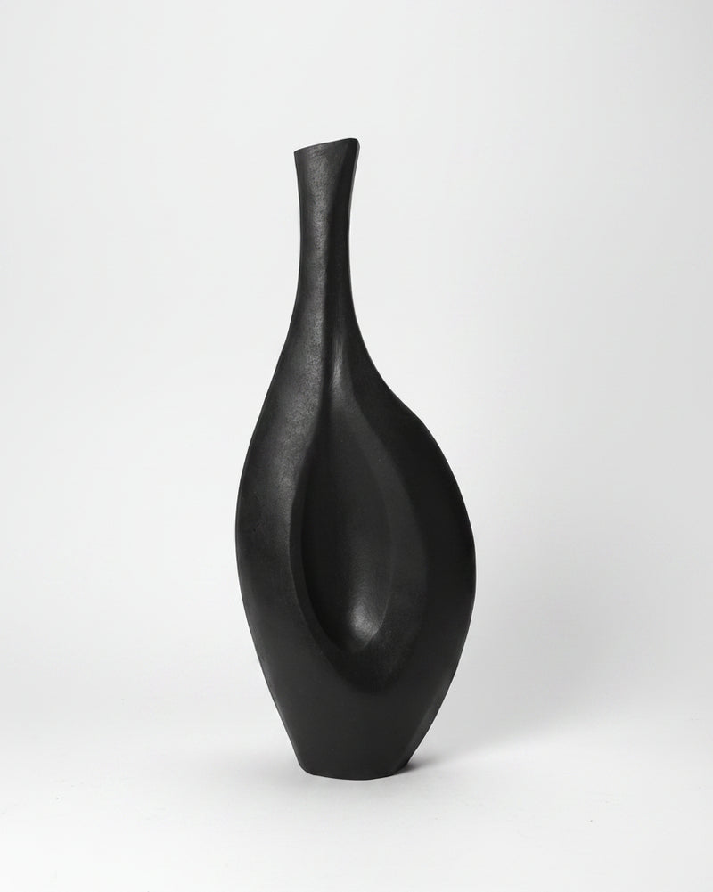 Waizu - Mid Century Modern Vessel in Black Stoneware by Beverly Morrison - Sculptor | The Oblist