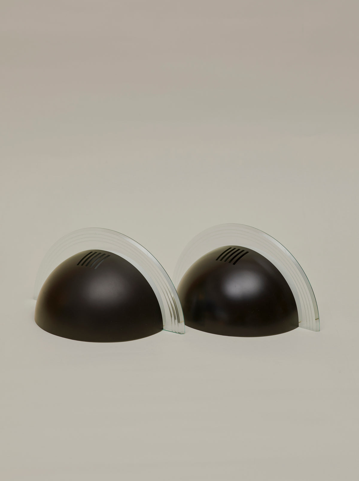 Set of 2 Vintage German Postmodern Wall Lights Circa 1980 — side angle showing black base and glass detail