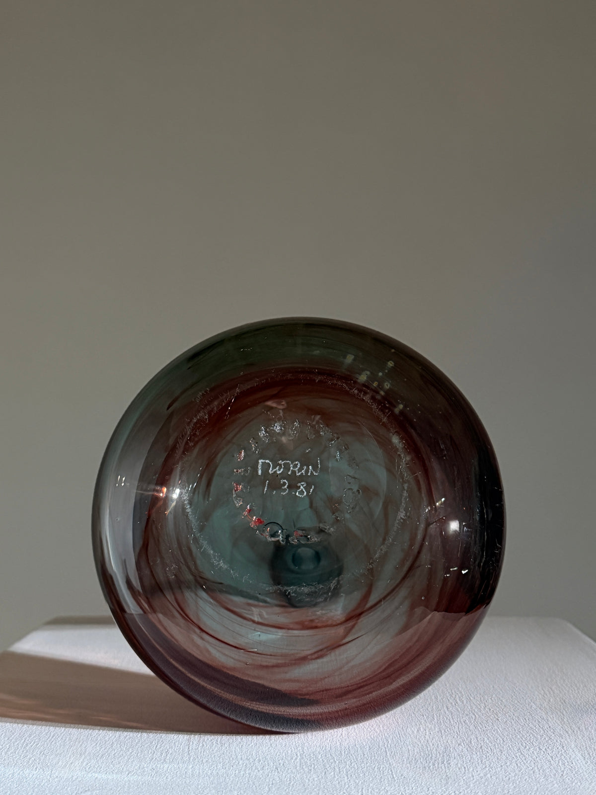 Set of four blown glass pieces, France, 1970.  — side angle