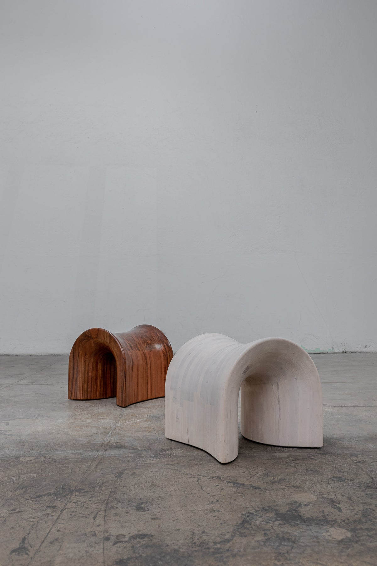 TORO Oak Stool — back view of curved wooden design