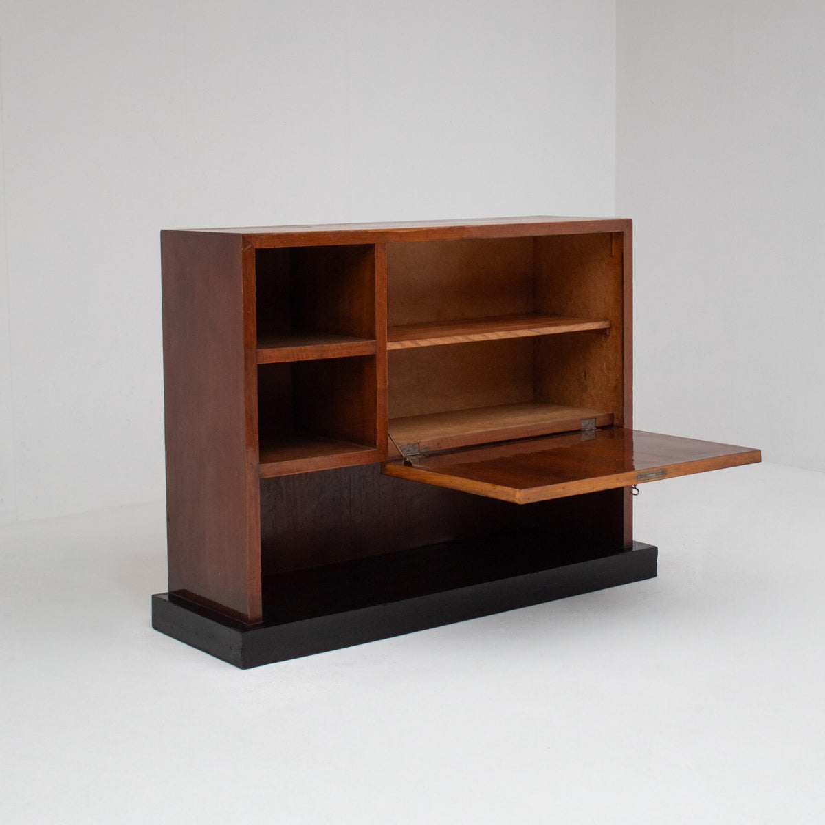 Art Deco Wooden Cabinet with Black Lacquered Door — detail view