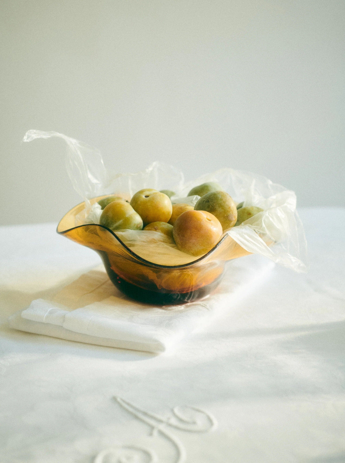 Michele Bowl Small — side view with green and yellow fruit
