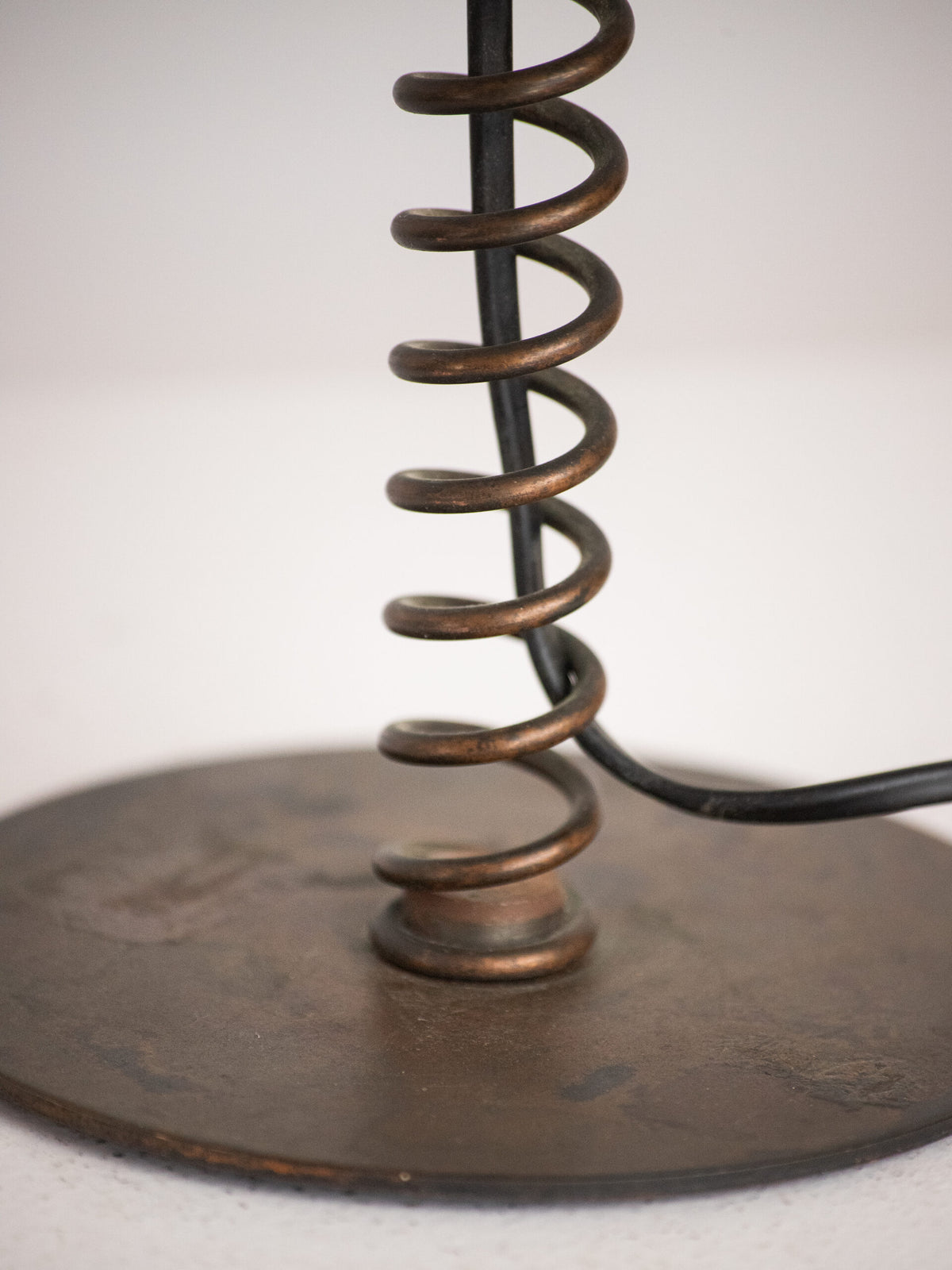 Coil Spring Table Lamp in Patinated Iron with Linen Shade, European, Second Half of the 20th Century — additional view