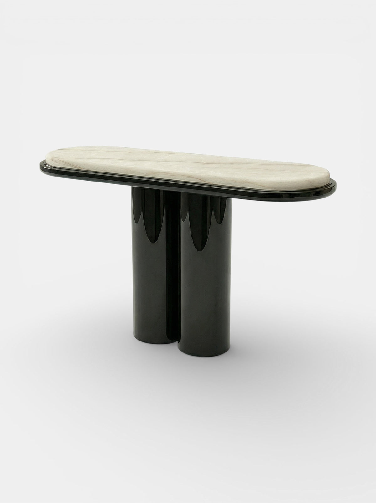 Ida Black Lacquered And Ivory Onyx Console — close-up of glossy black surface and onyx top