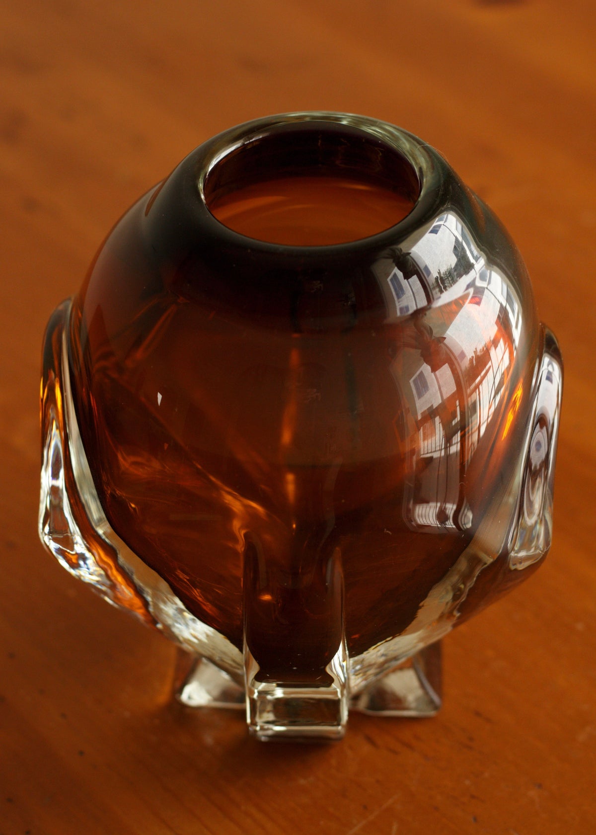 Amber Sculptural Glass Vase — side angle