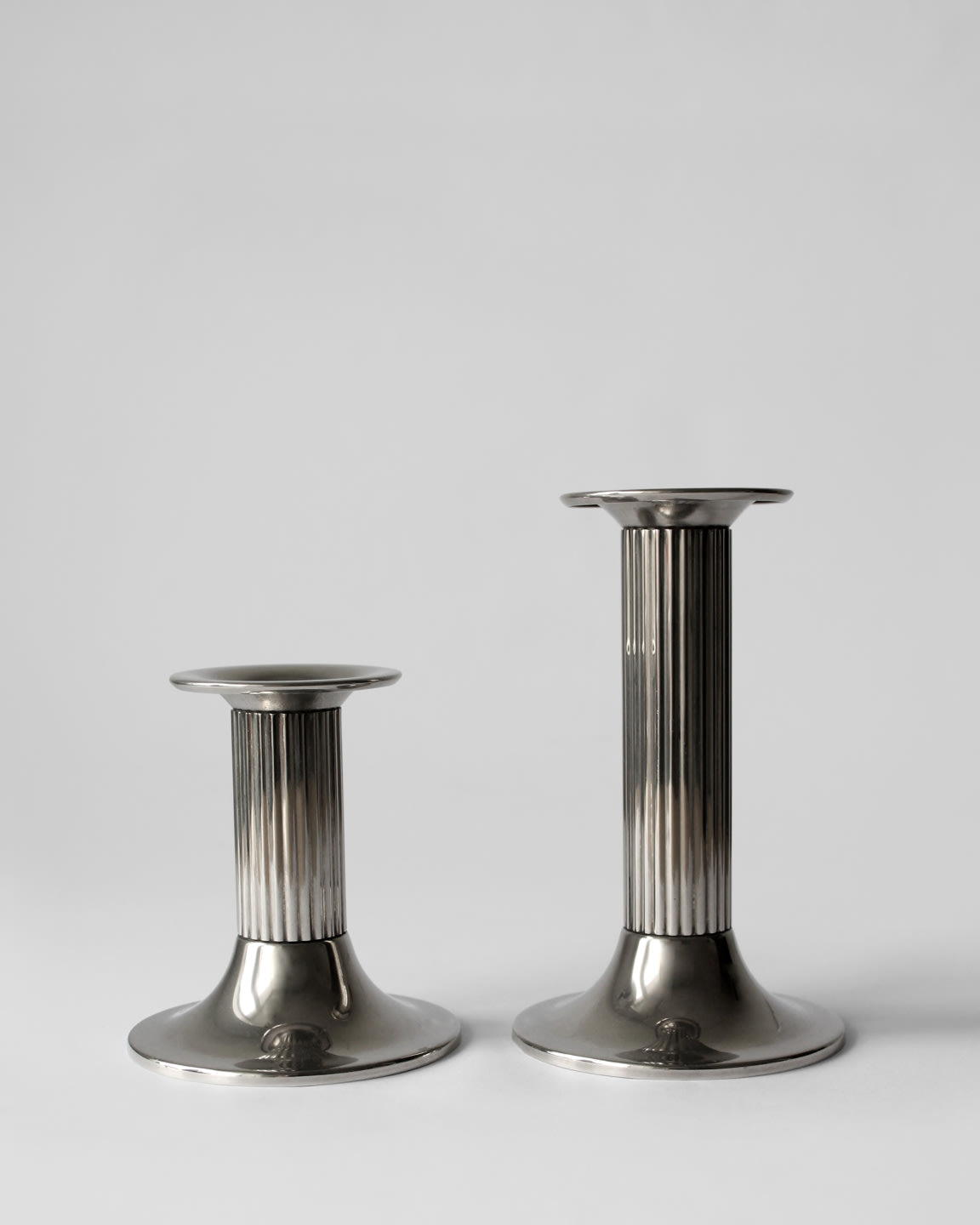 Art Deco silver plated candle holders with fluted columns
