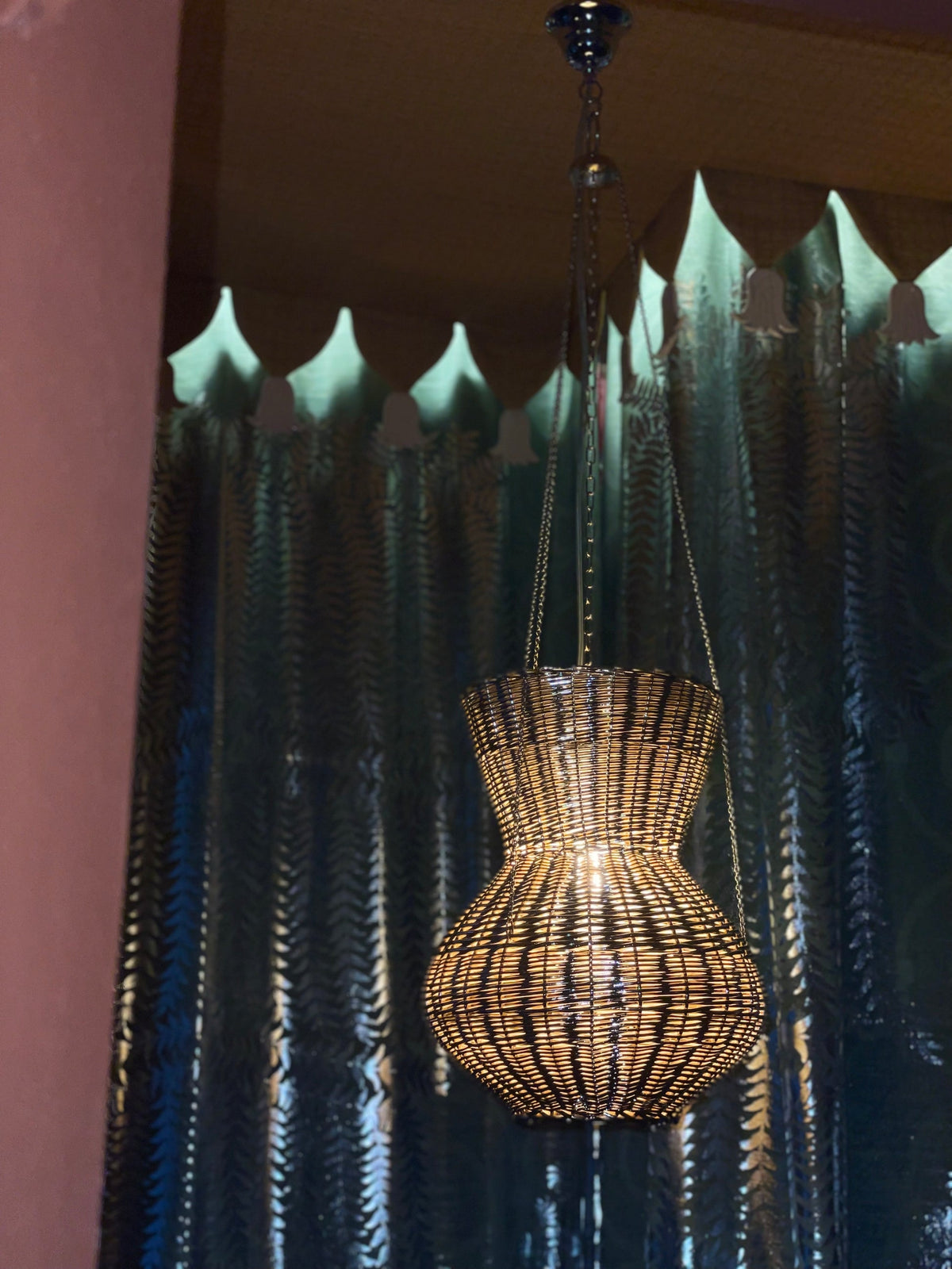 OMAN Contemporary Pendant Light in Metal and Woven Wicker design by Léa Zeroil — in context