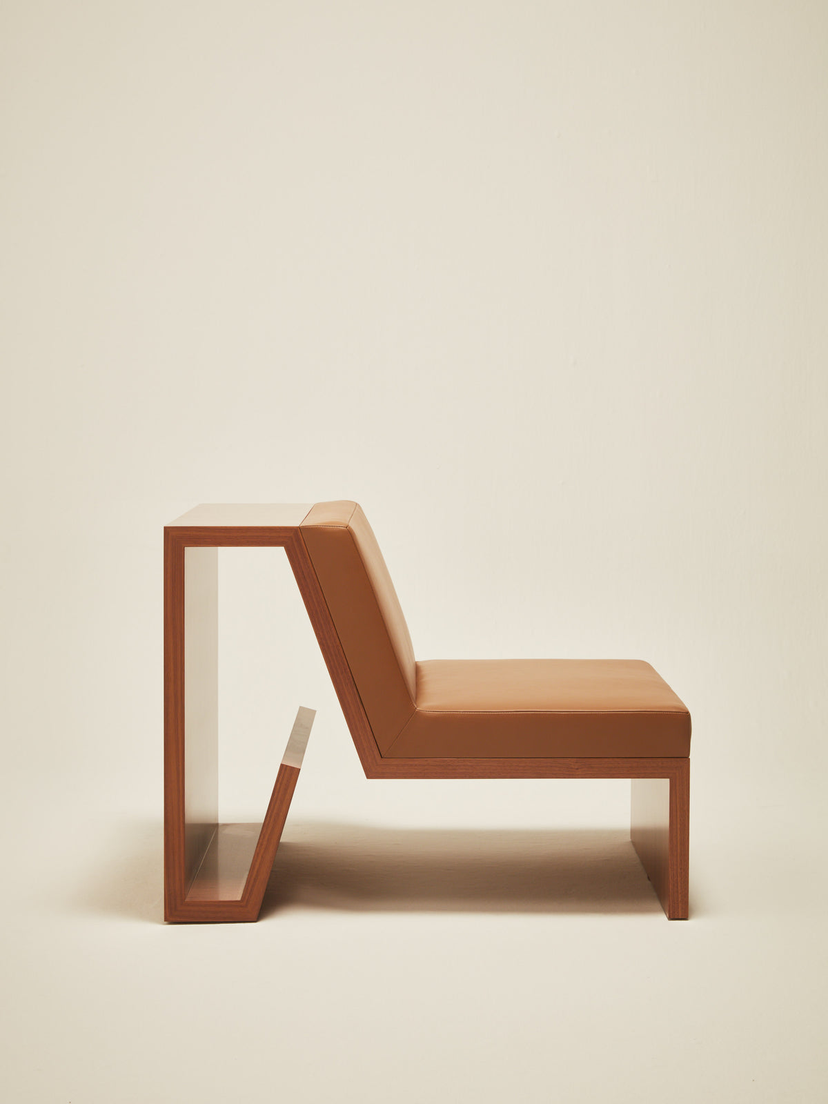 'Continuous' Lounge Chair Handcrafted in Wood Veneer & Leather Upholstery — alternate view