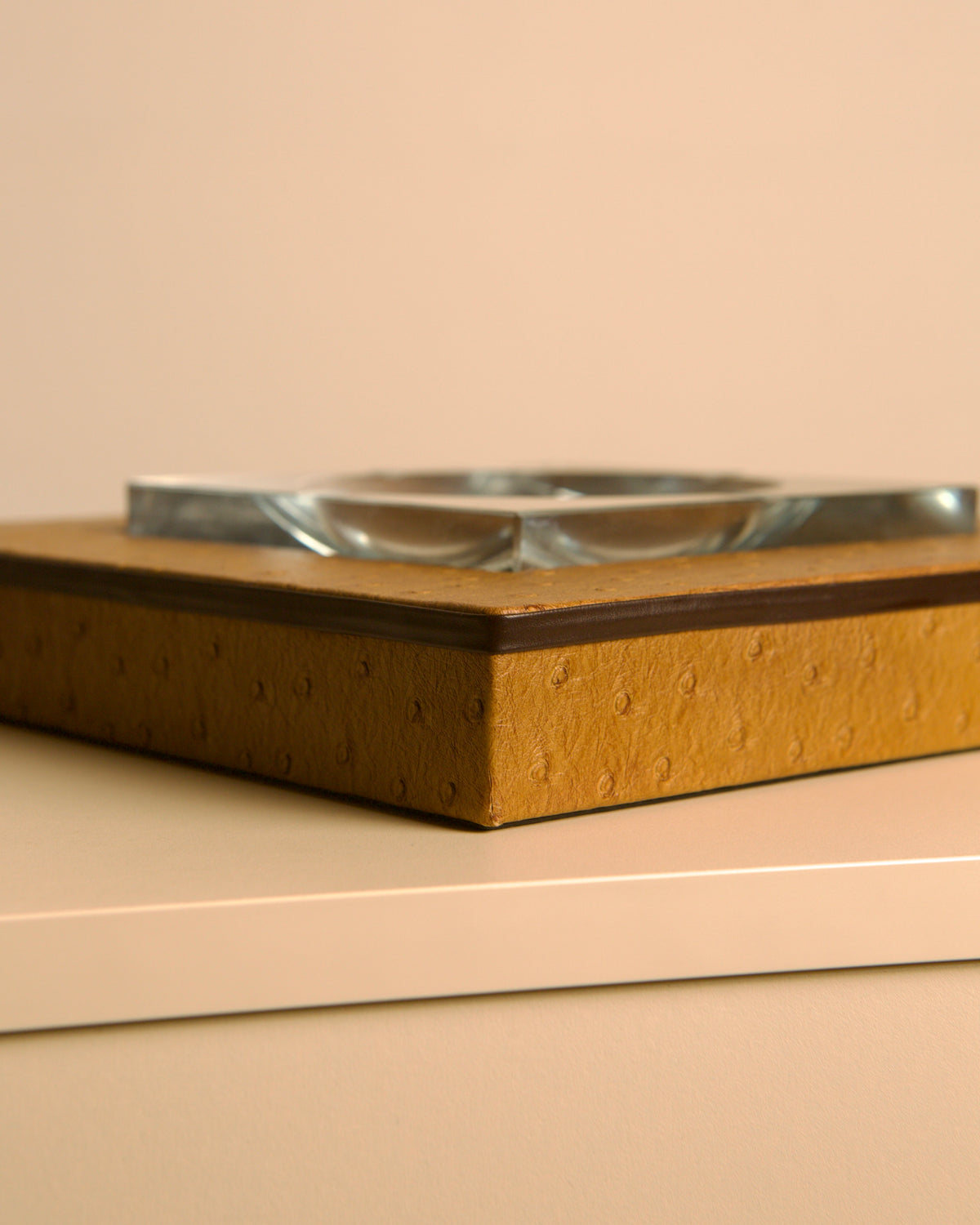 Glass and Faux Ostrich Leather Ashtray, Italy, 1980s — close-up