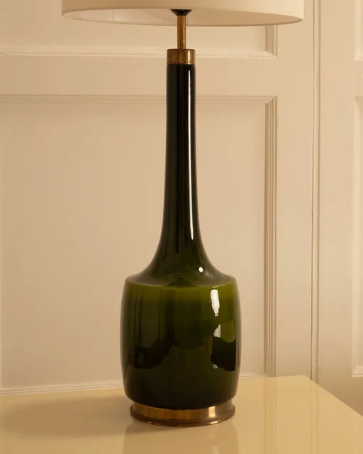 Holm Sorensen table lamp - Denmark 1960s — side angle showing green ceramic base