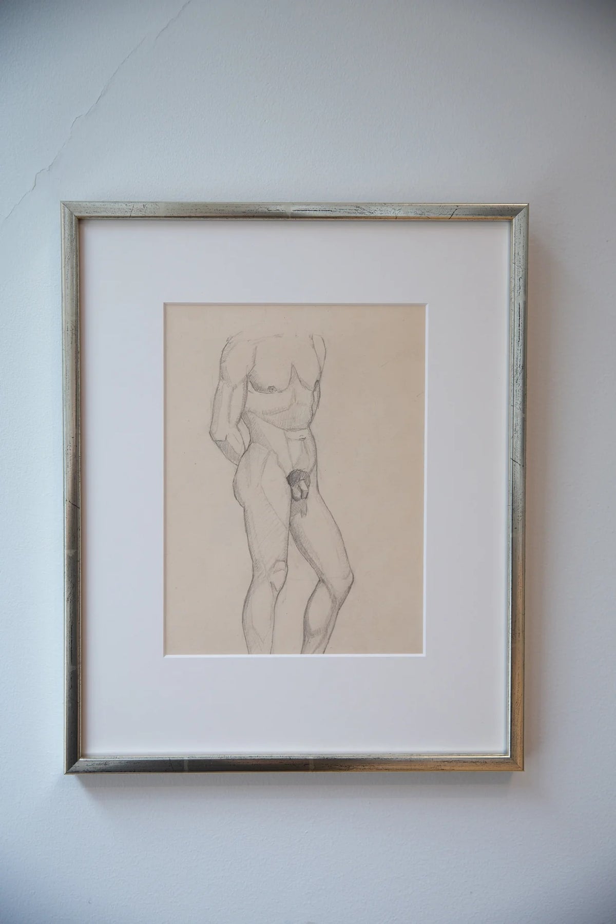 Esaias Thorén, Paris 1925 – Set of Two Male Nude Sketches — side view of framed sketch on wall