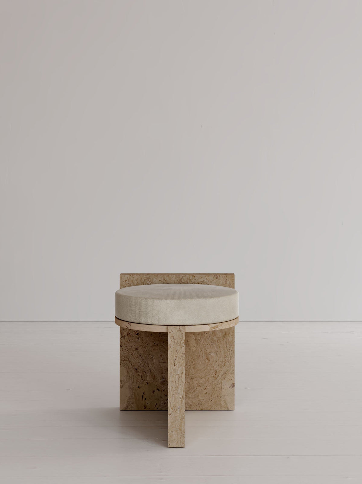 Meï 01' Stool — back view highlighting natural wood texture