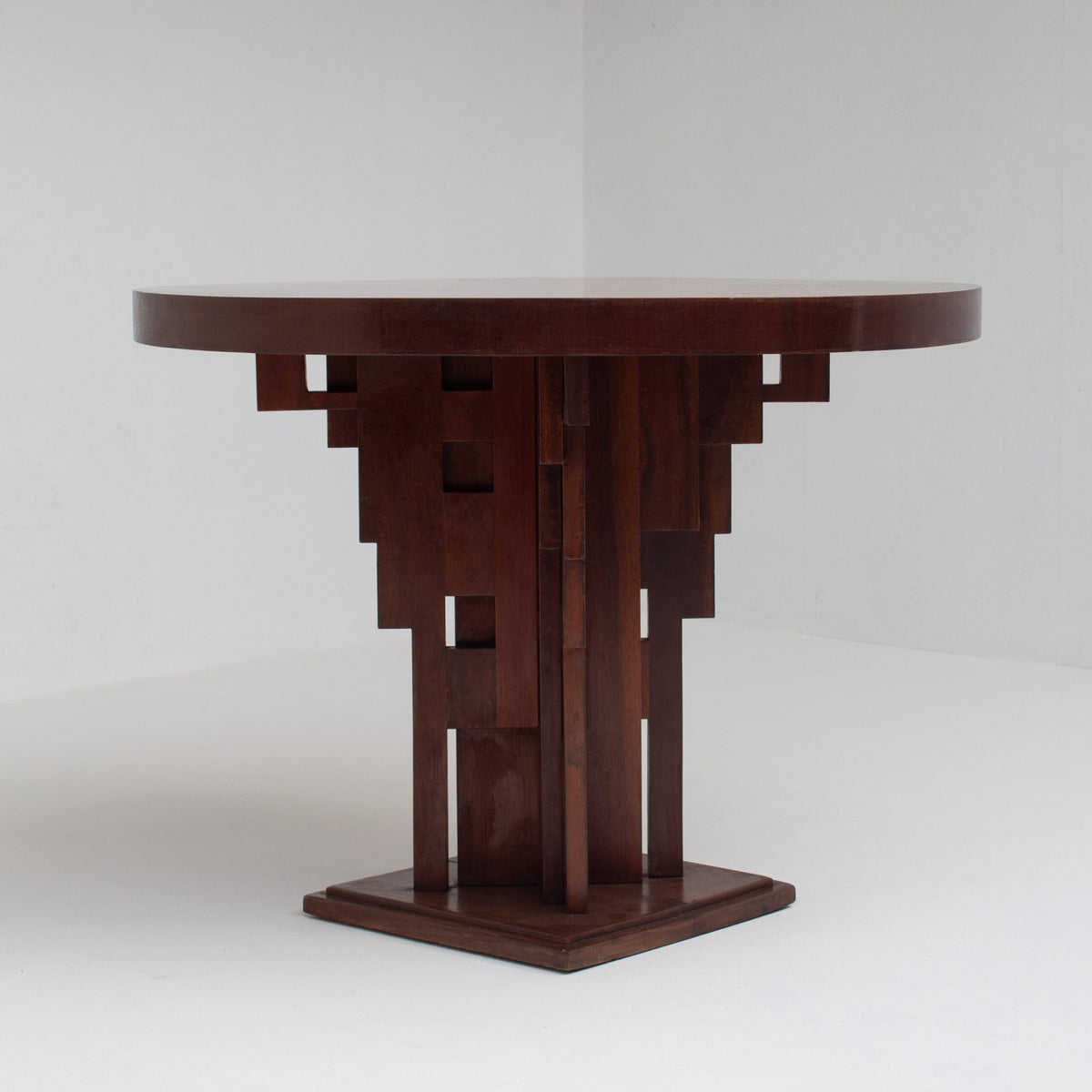 Art Deco Round Table with Geometric Base — side angle