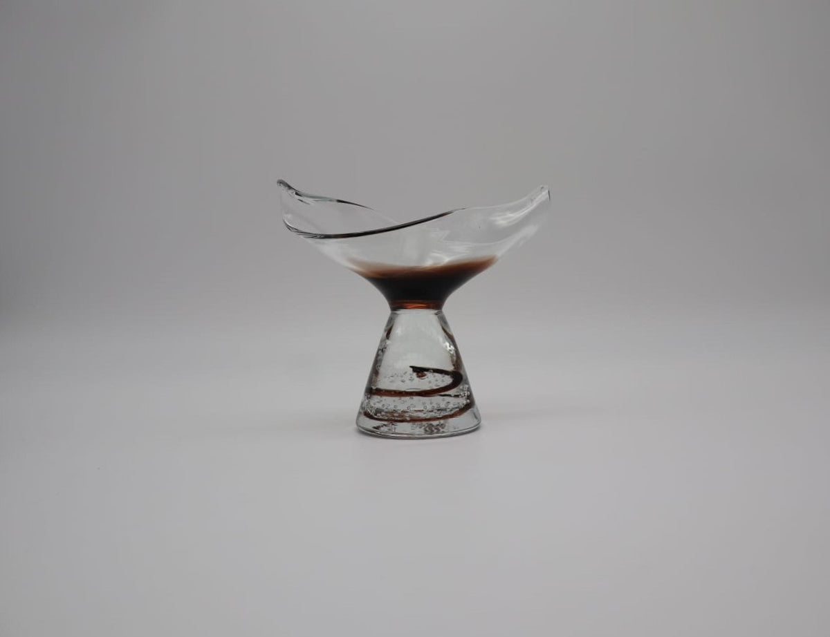 Curated Mid-Century Organic Hand-Blown Glass Sculptural Coupe – 1960s — side angle