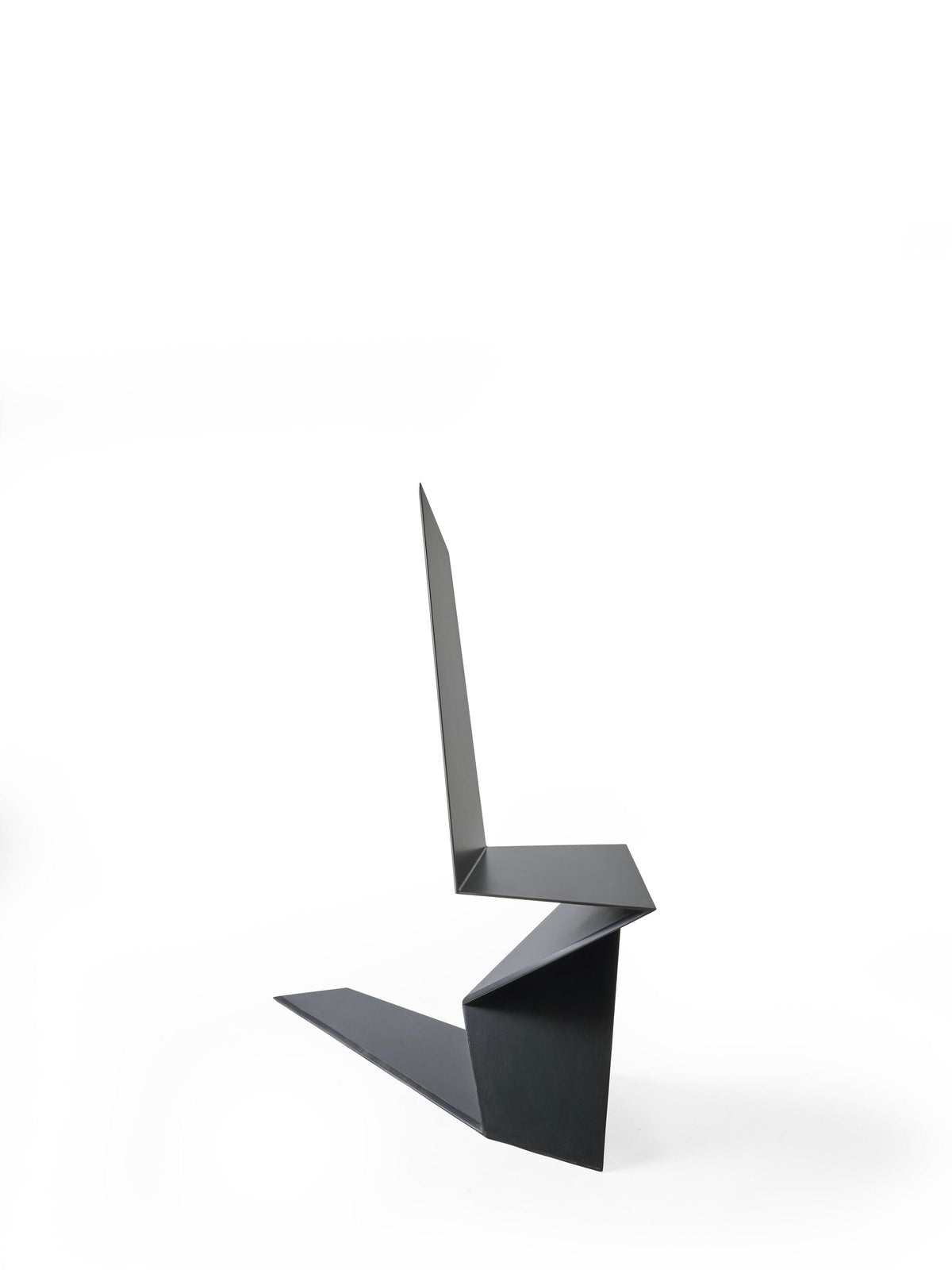 DARK SIDE chair in metal, aluminum and black patina — side view highlighting angular design