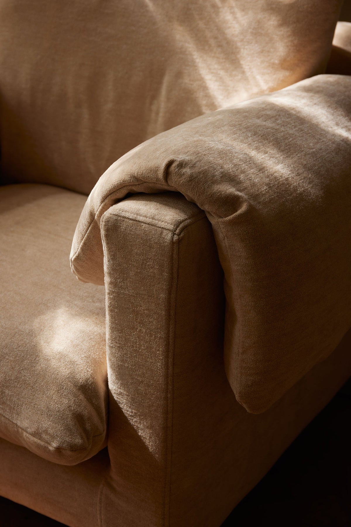 'La Plume' Sofa in Dedar Belsuede Fabric — detail view