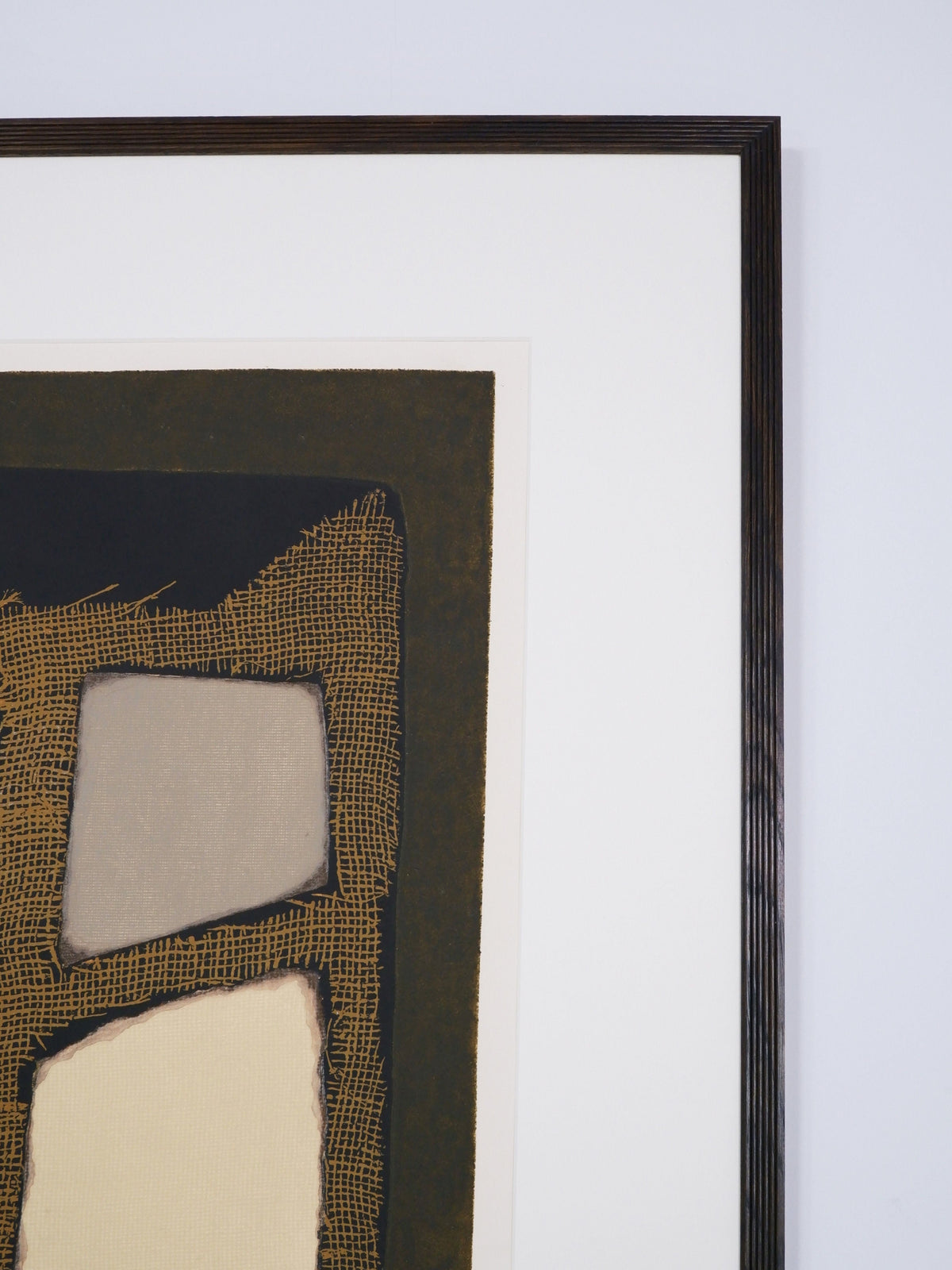 Marca-Relli etching detail showing textured burlap collage elements