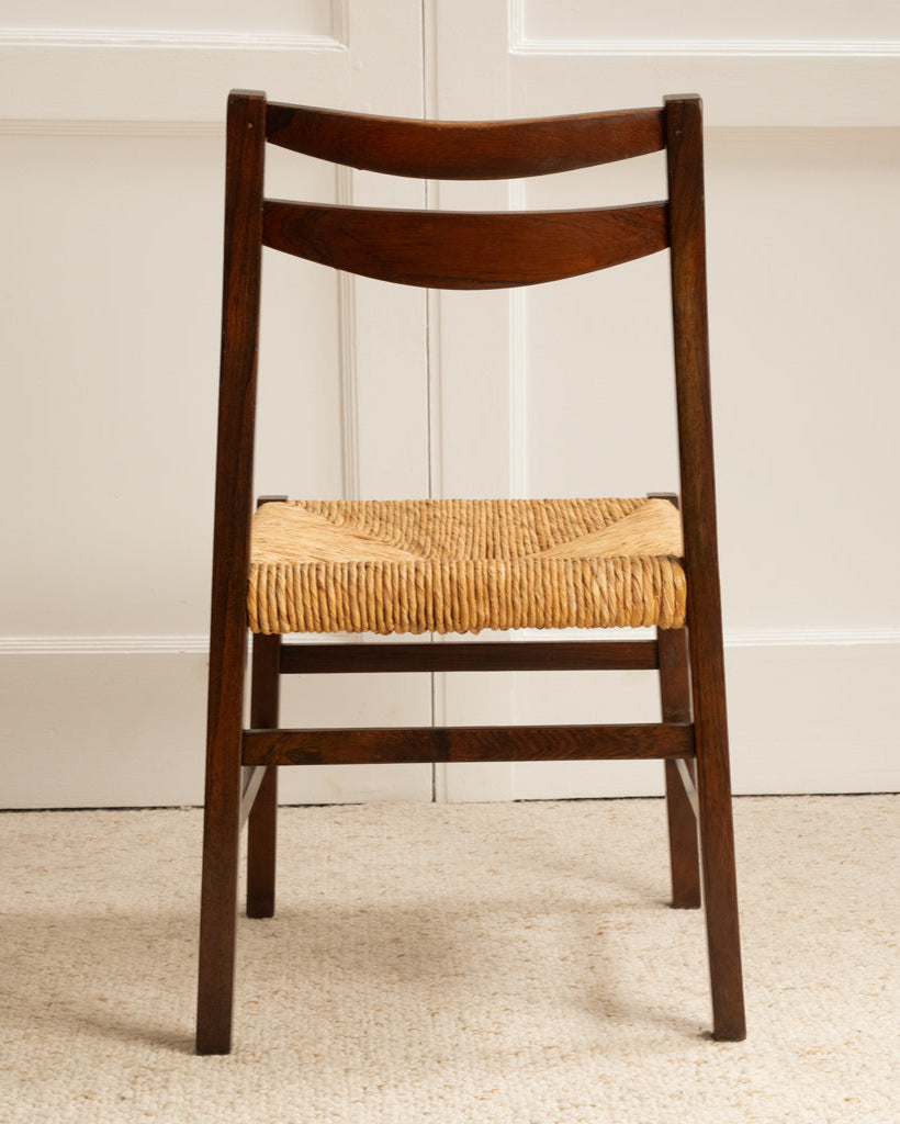 Mid-century Italian wooden chair with woven rush seat detail