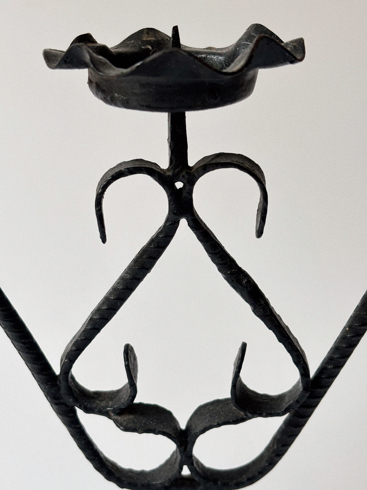 Folk Art Metal Candelabra, Poland — side angle