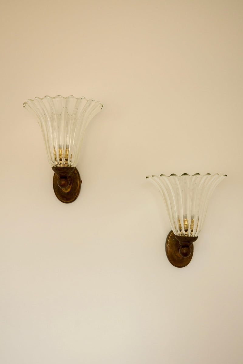 Pair of Mid-Century Italian Murano Wall Lights — side angle