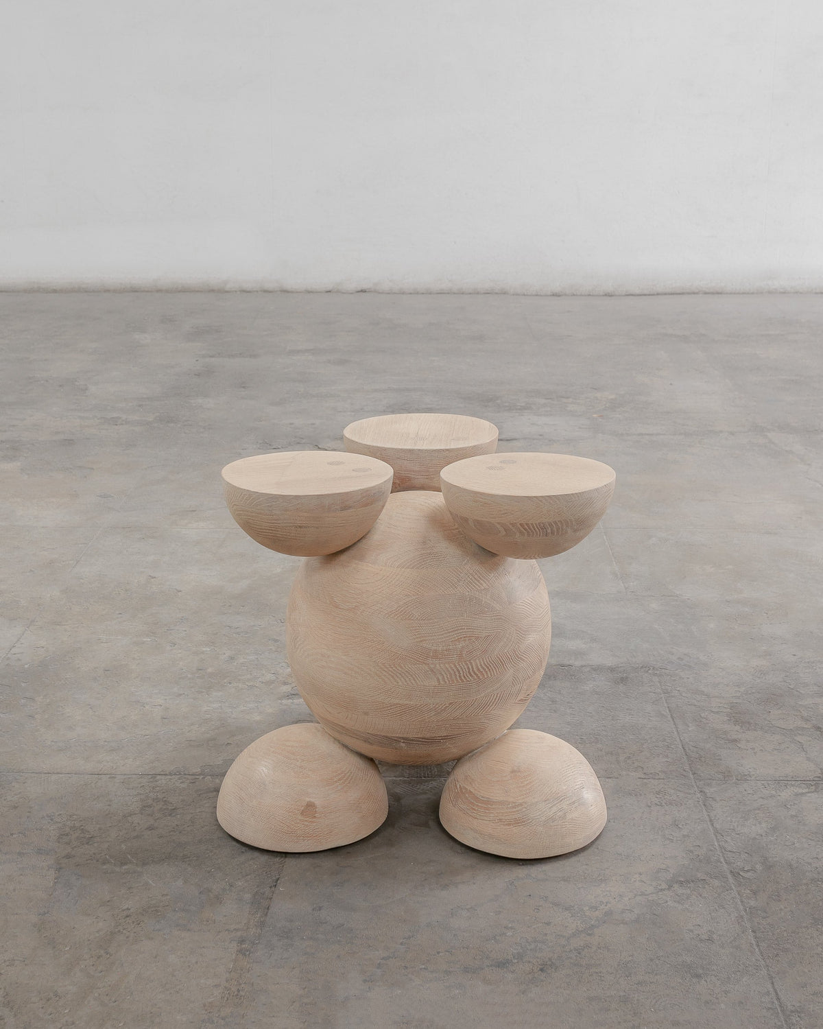 Solid Oak Sculptural Stool - BLEO III by Daniel Couttolenc, Cream Wash Finish — detail view