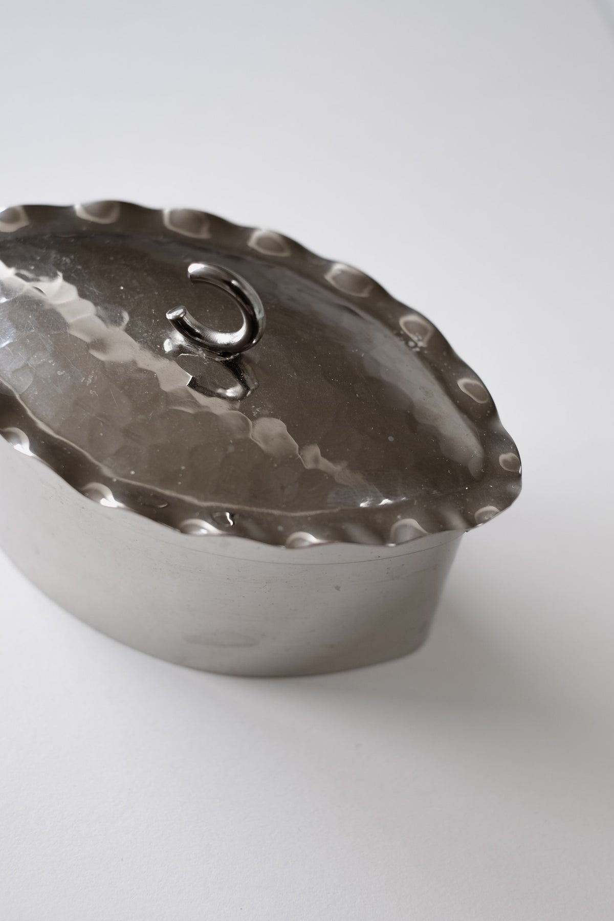 Small Hammered Box — angled view of silver metal finish