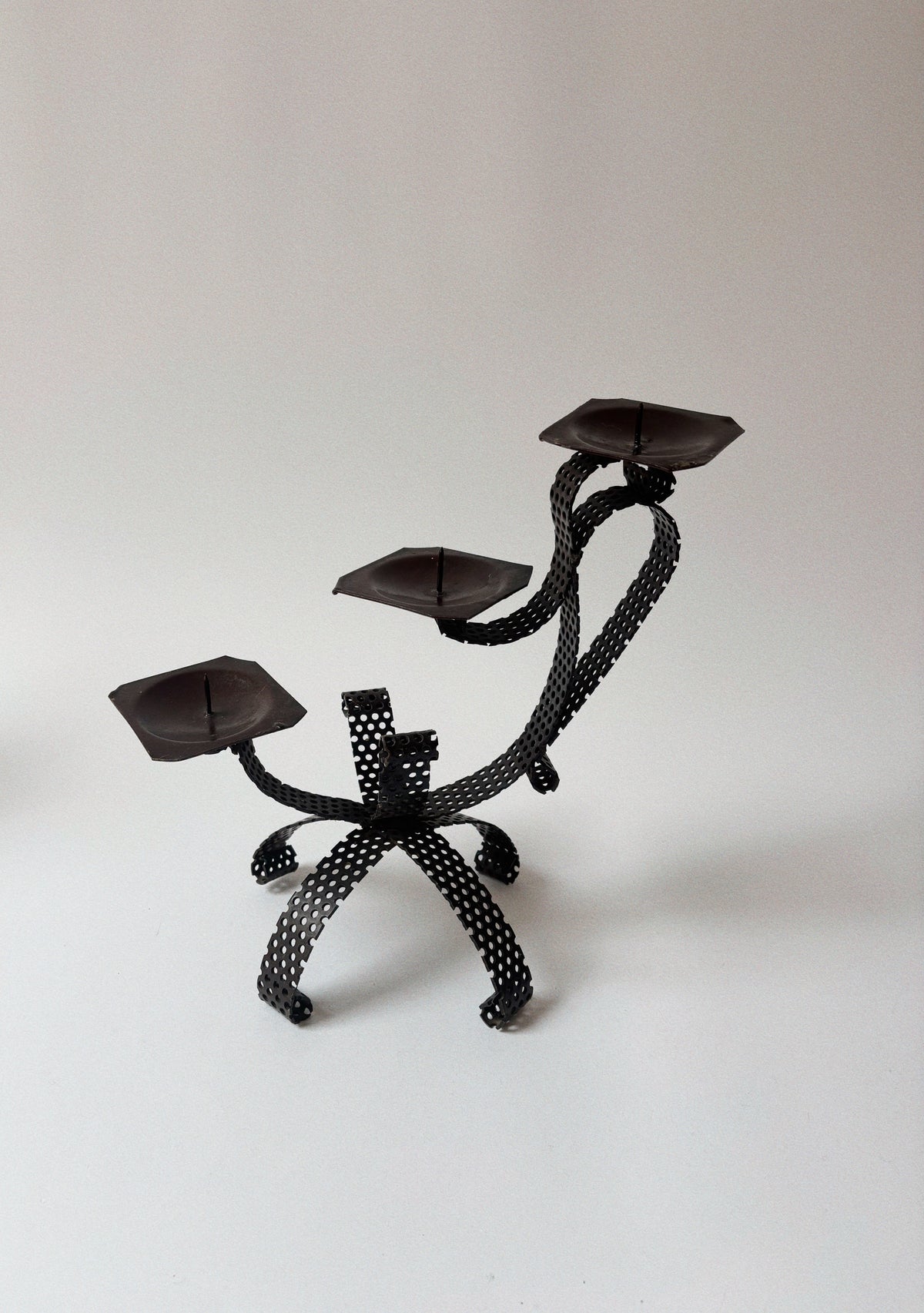 Handmade Metal 3 Arm Candleholder, Poland — detail of twisted metal design