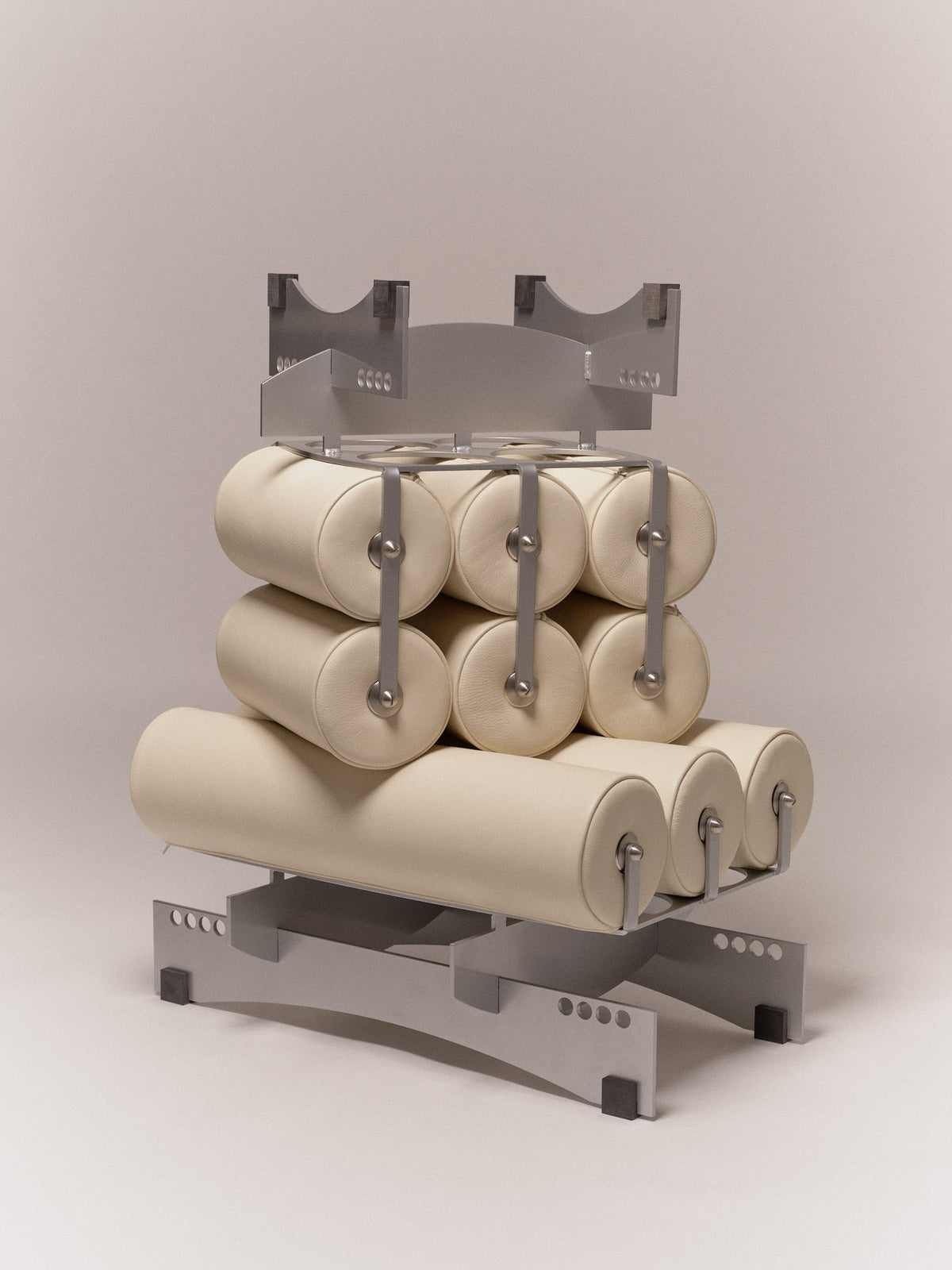 Poggia Alta — stacked beige cushions on modern metal frame