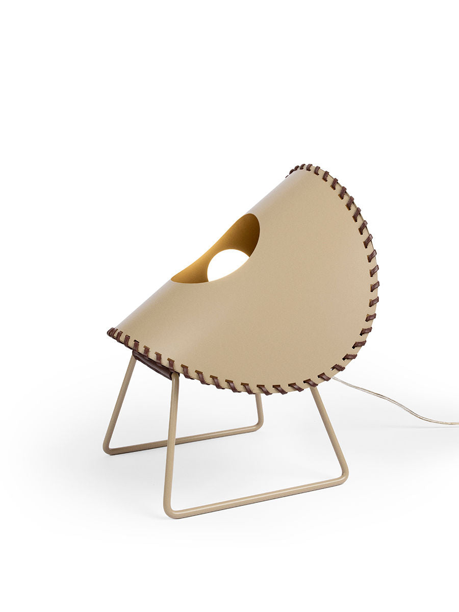 Zero' Floor Lamp — angled view highlighting beige leather texture