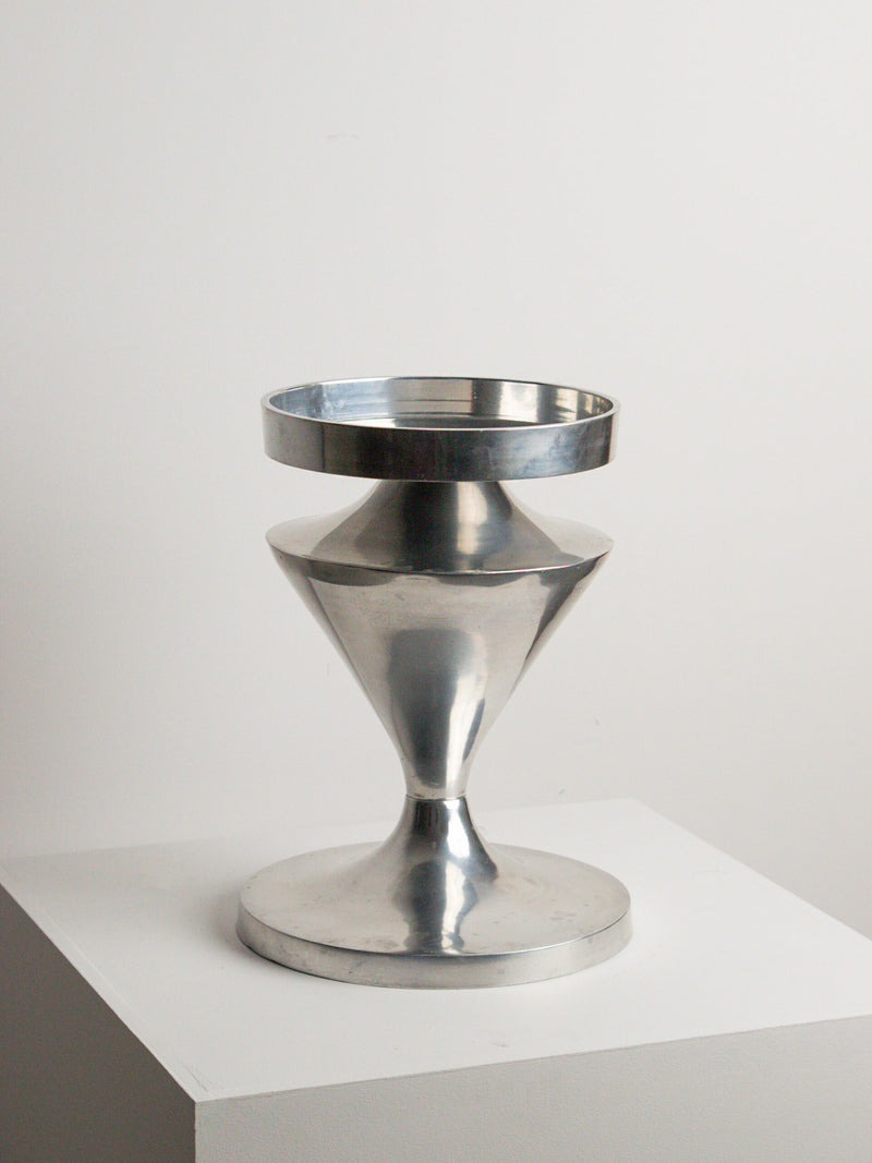 Hourglass Pedestal Stand with Lift-Off Tray, Polished Aluminium, Space Age 1970s by Studio Ecubed | The Oblist