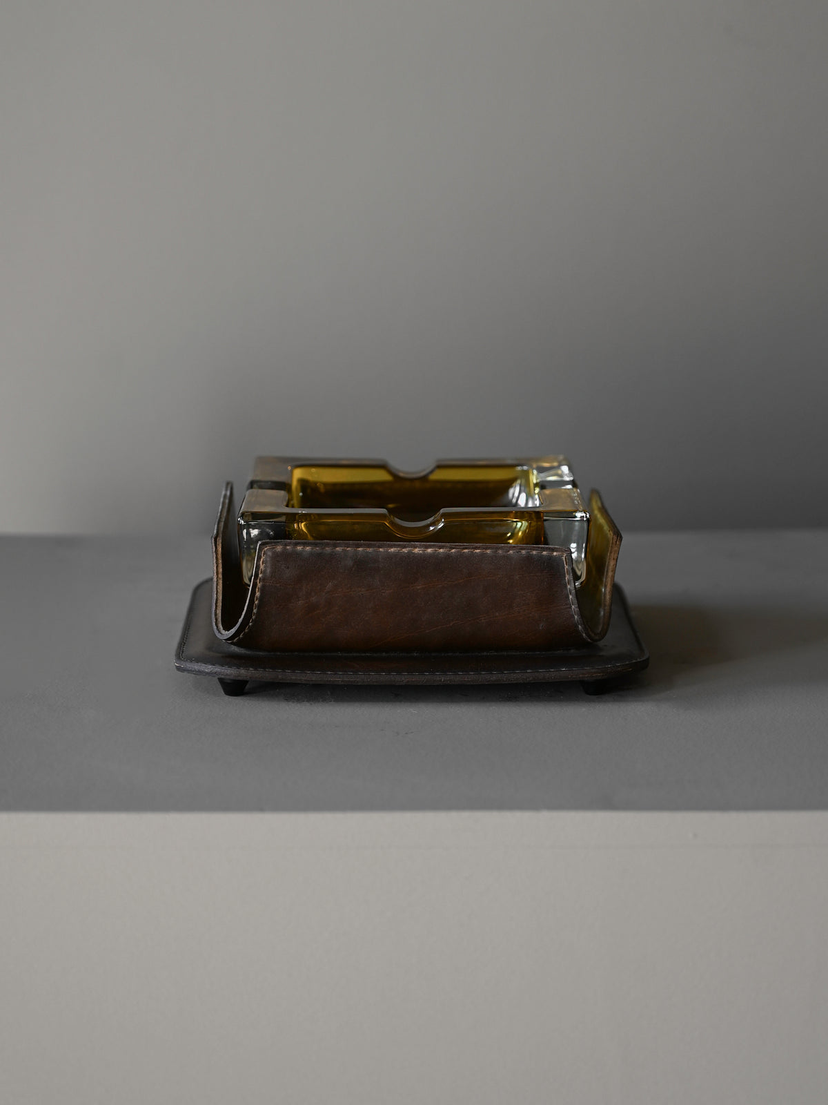 Cast-Glass and Leather Ashtray attributed to Jacques Adnet by Studio OSKLO | The Oblist