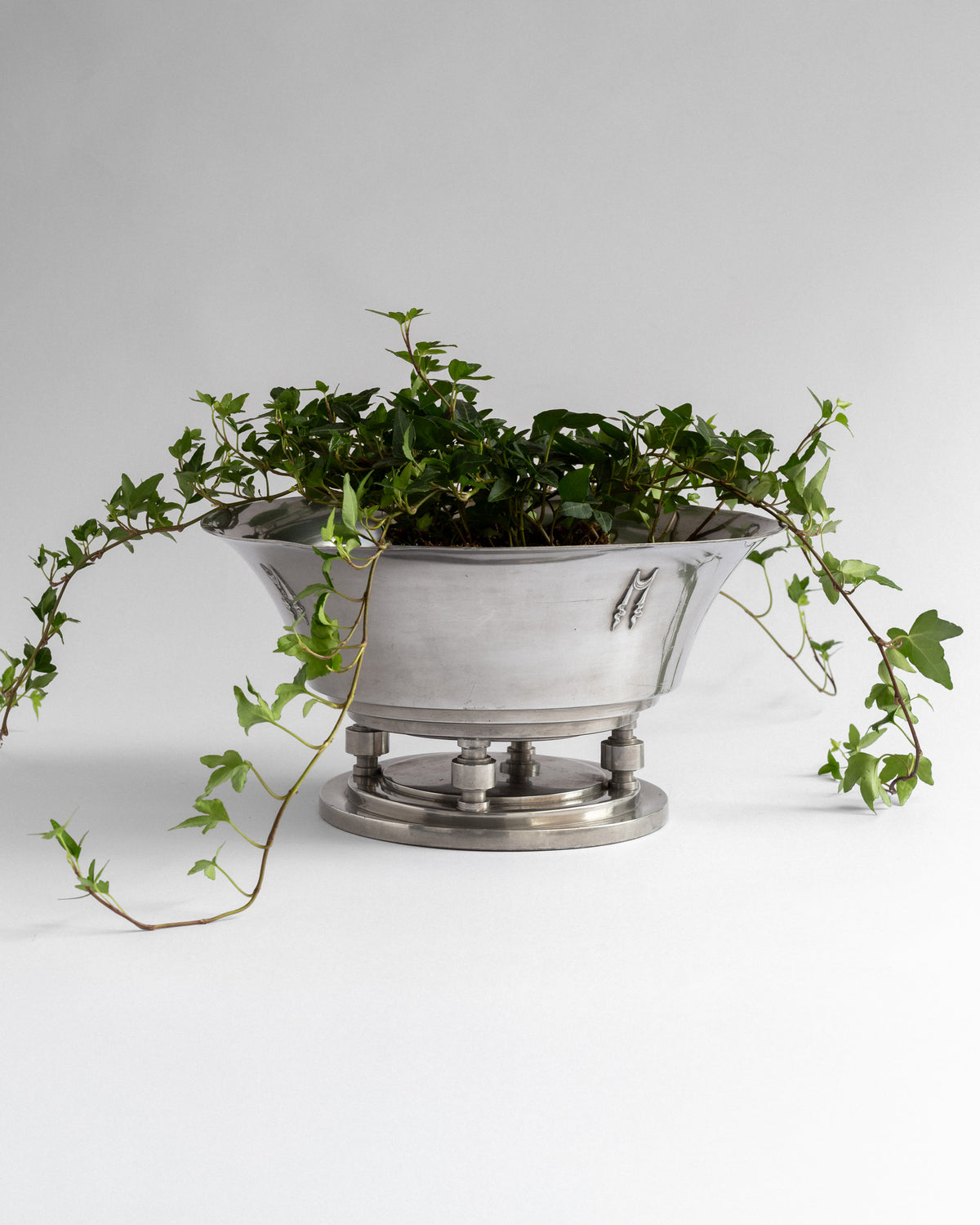 Pewter Centerpiece Bowl on Foot, Art Deco, Sweden, 1930s — side angle