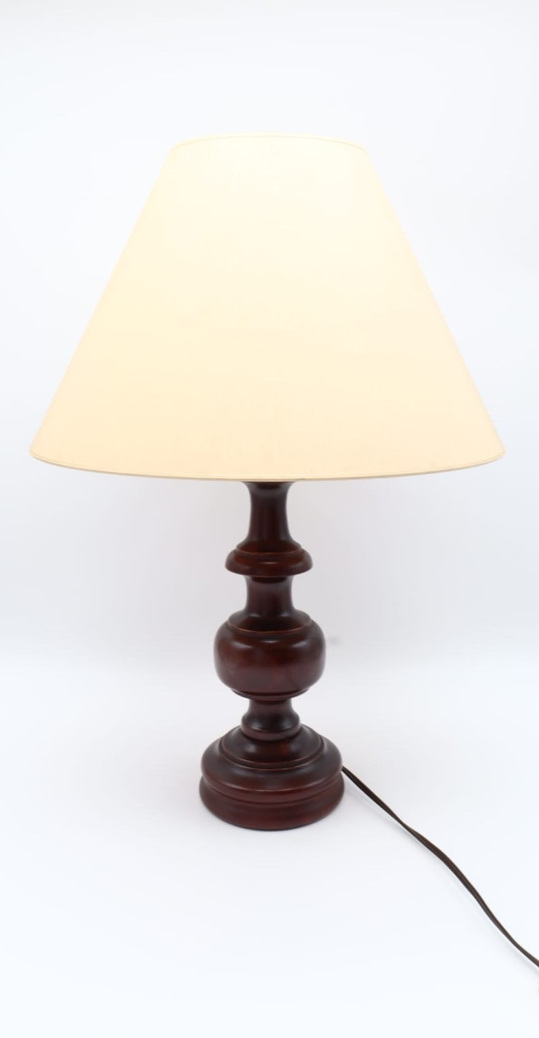 Mid-Century Turned Wood Table Lamp – France, 1960s — side angle