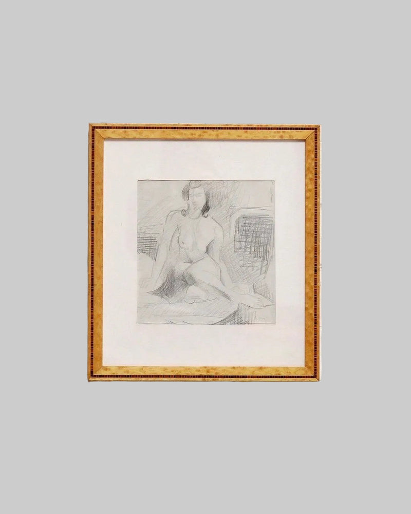 André Lhote pencil drawing of nude figure in wooden frame