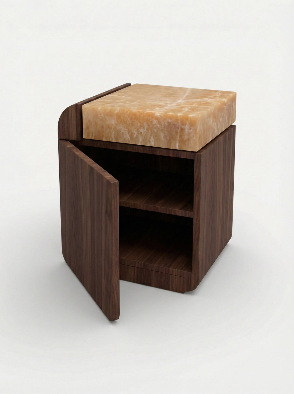 "Amo" Noyer Wood and Honey Onyx Side Table — close-up