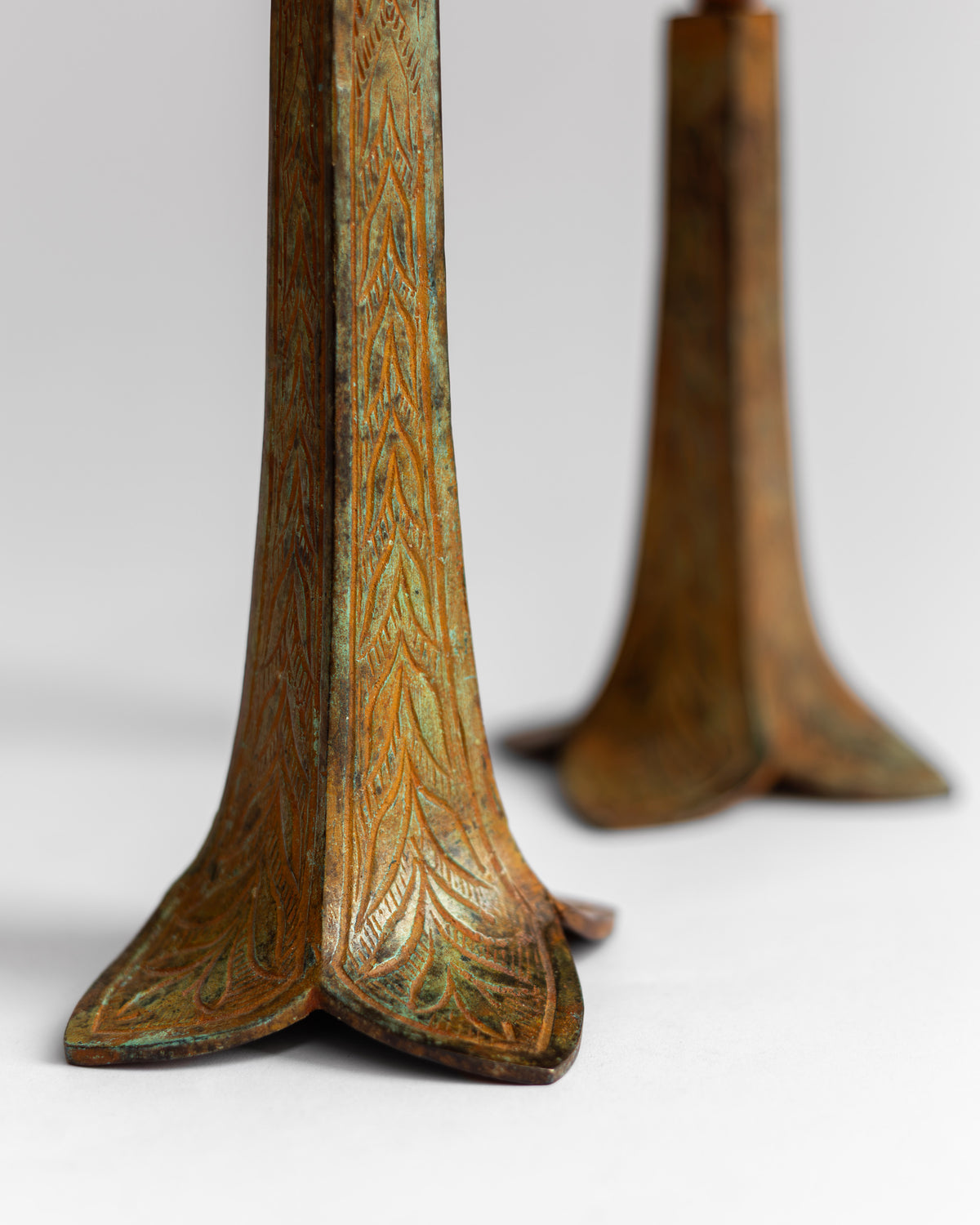 Pair of Sculptural Bronze Candlesticks/Vases with Patina — alternate view