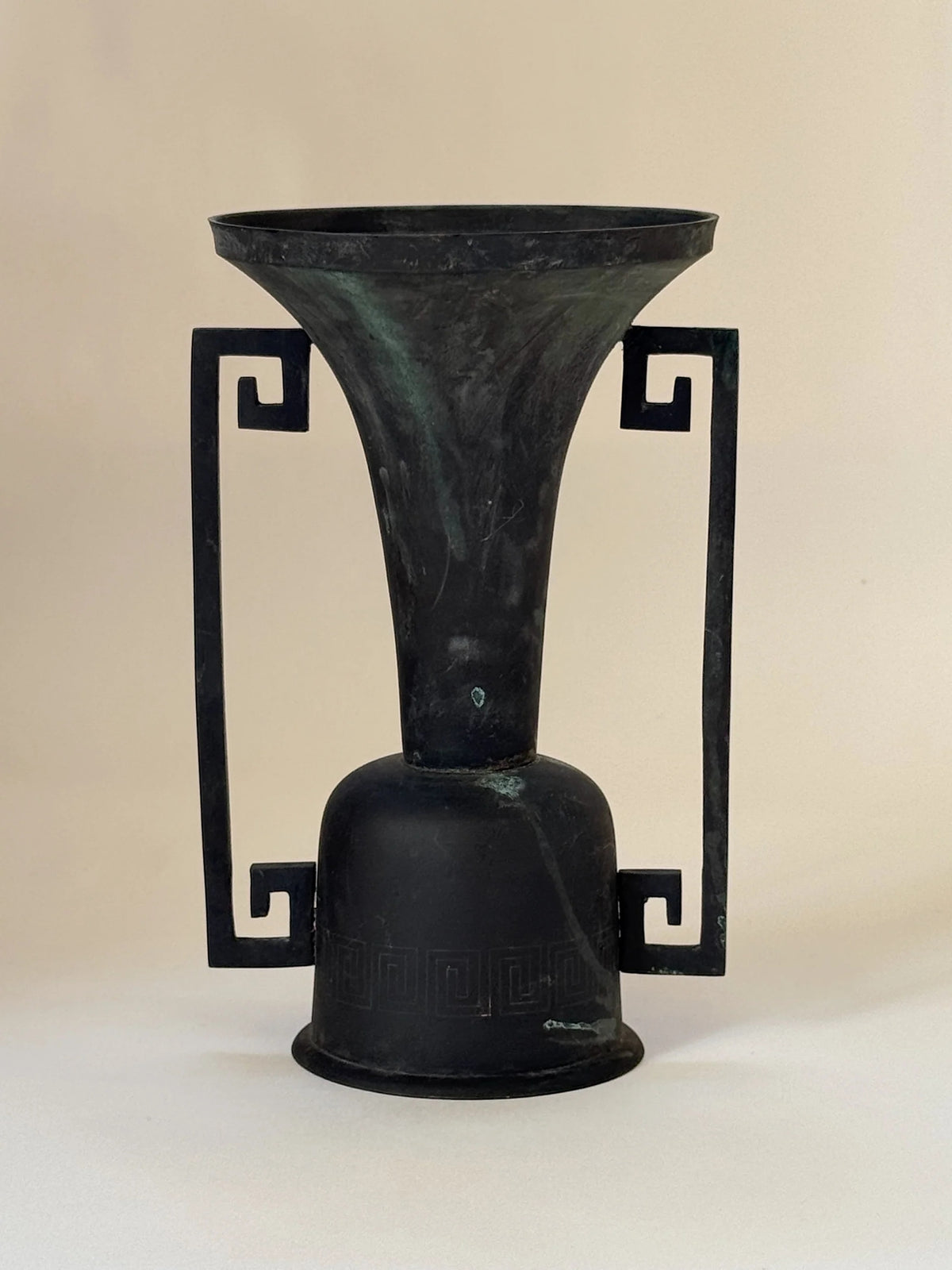 Antique Japanese Bronze Temple Vase, 19th Century — front view highlighting dark patina and handles
