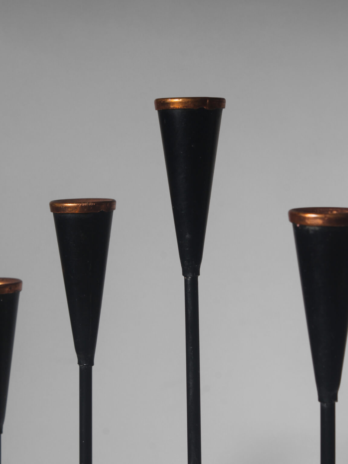 Gunnar Ander Mid-Century Black Metal And Copper Candelabra, For Ystad Metall — side angle